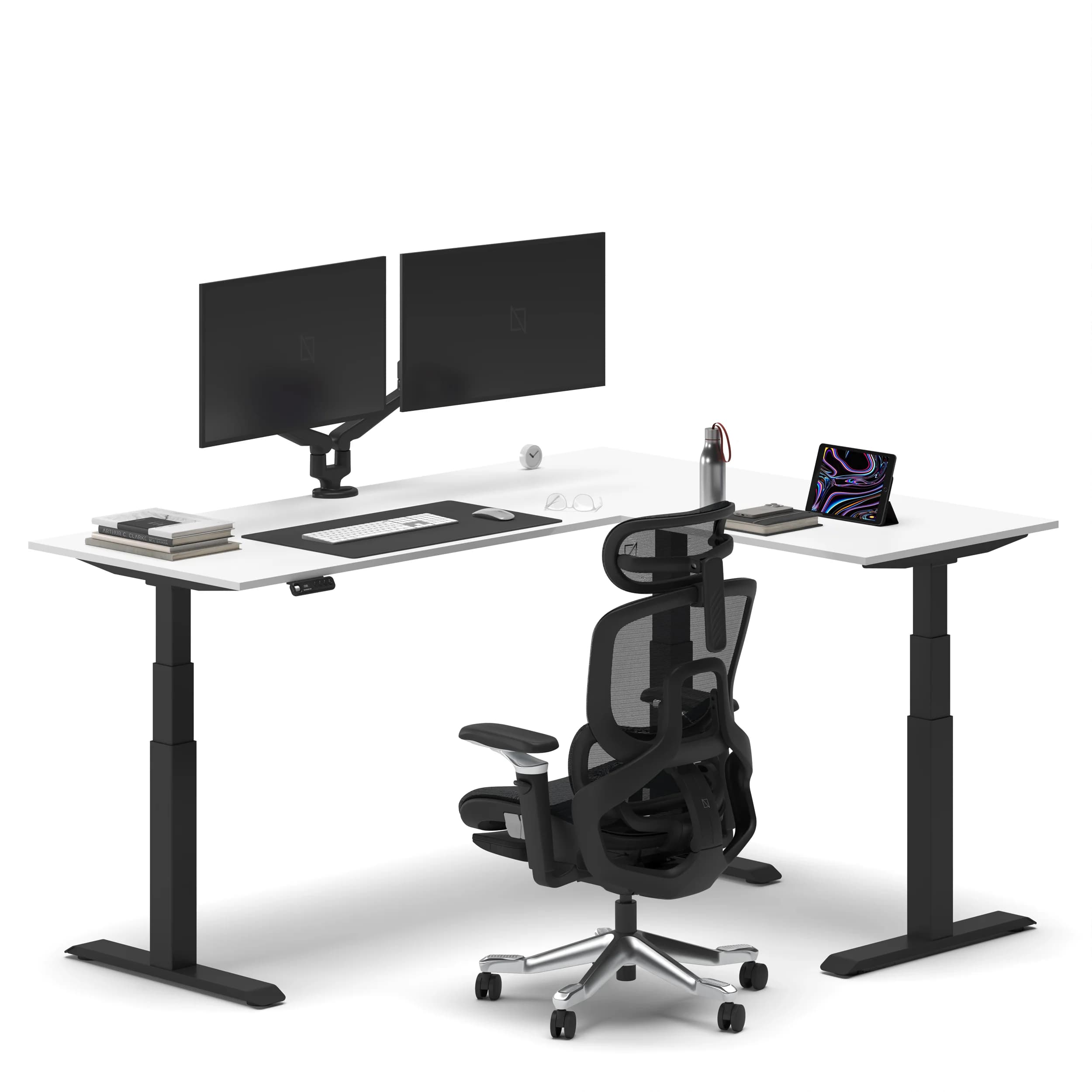 Navo® Desk L Shape White Top Black Frame 3