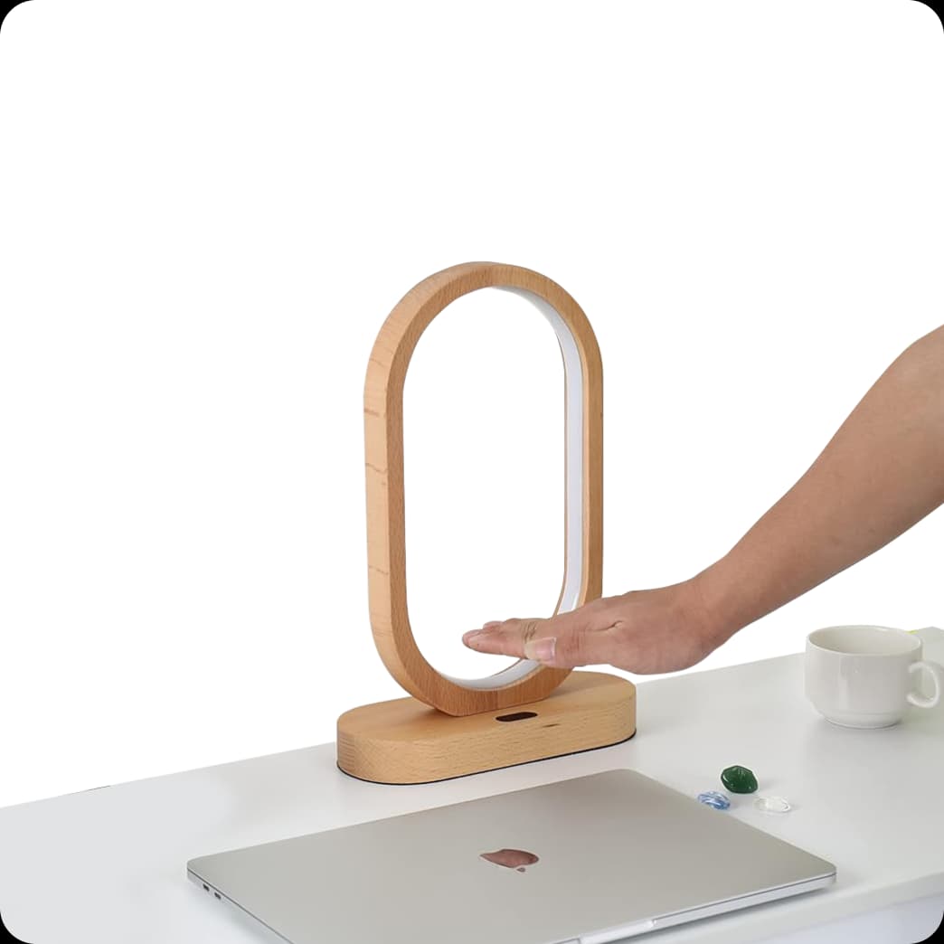 Desk Mood Lamp Gesture Touch Control Table Lamp Wood Brown