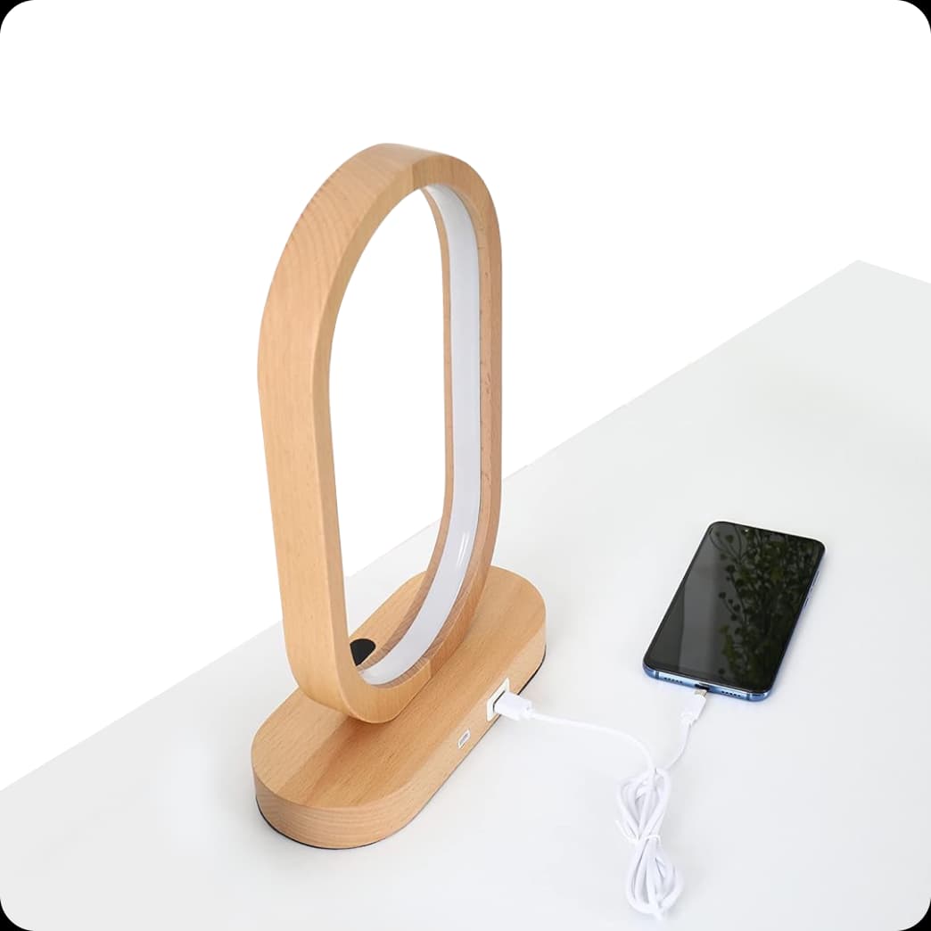 Desk Mood Lamp Gesture Touch Control Table Lamp Wood Brown 3