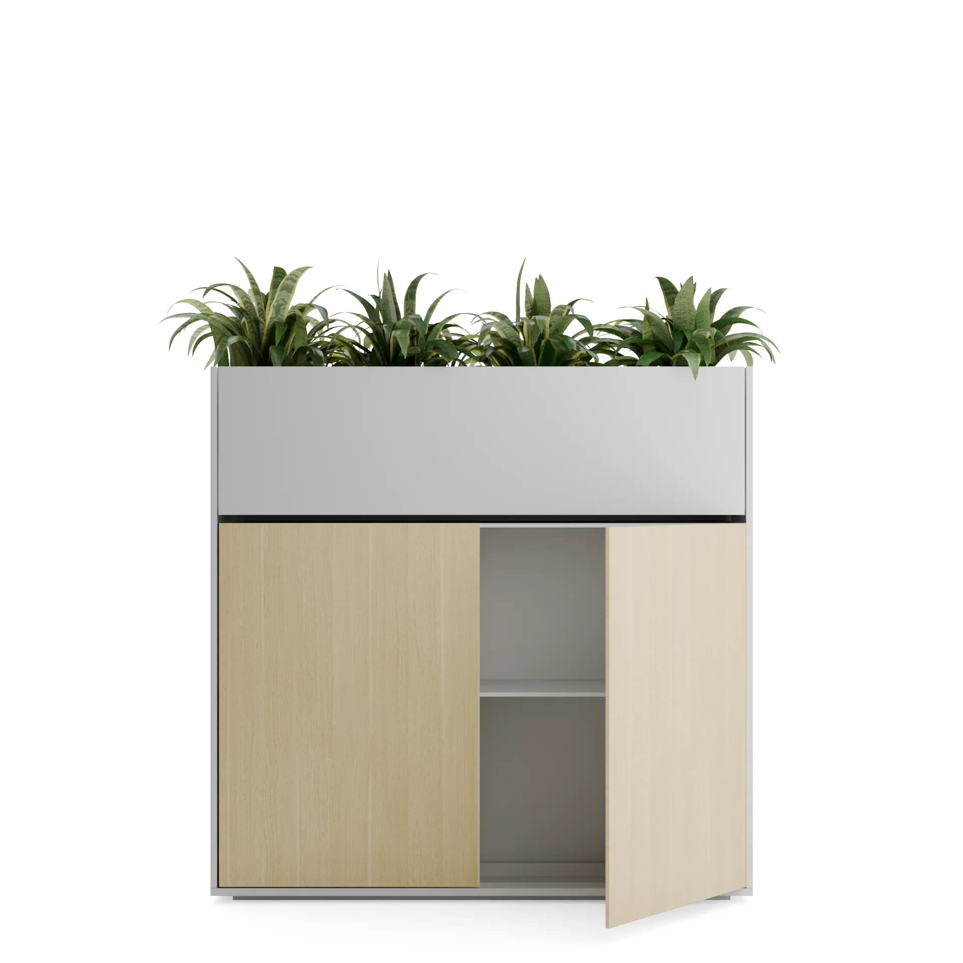 Series A Planter Storage Cabinet 2 Door White Oak