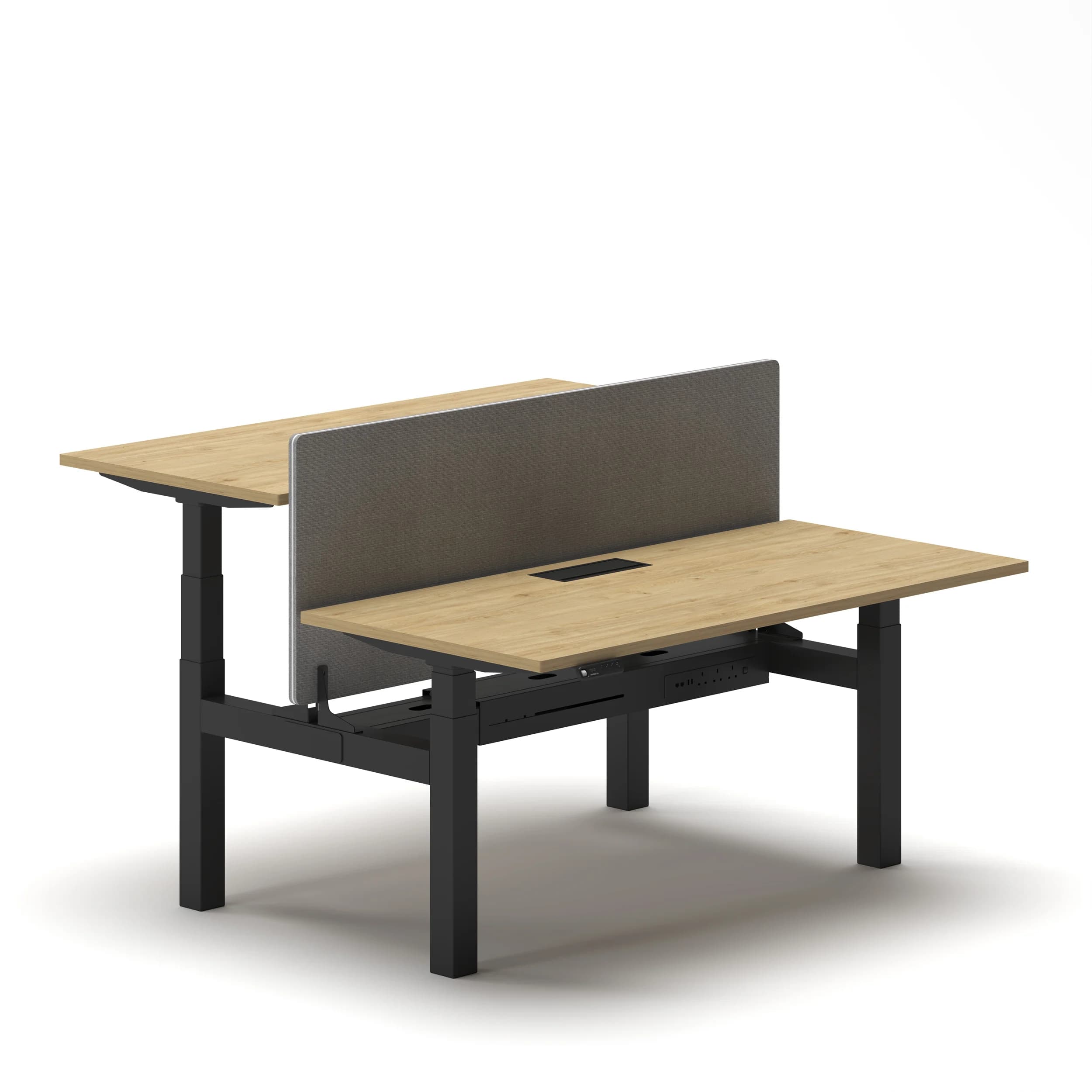 Navodesk® DUO Standing Desk Office Workstation Tobacco Davos Oak Top Black Frame1