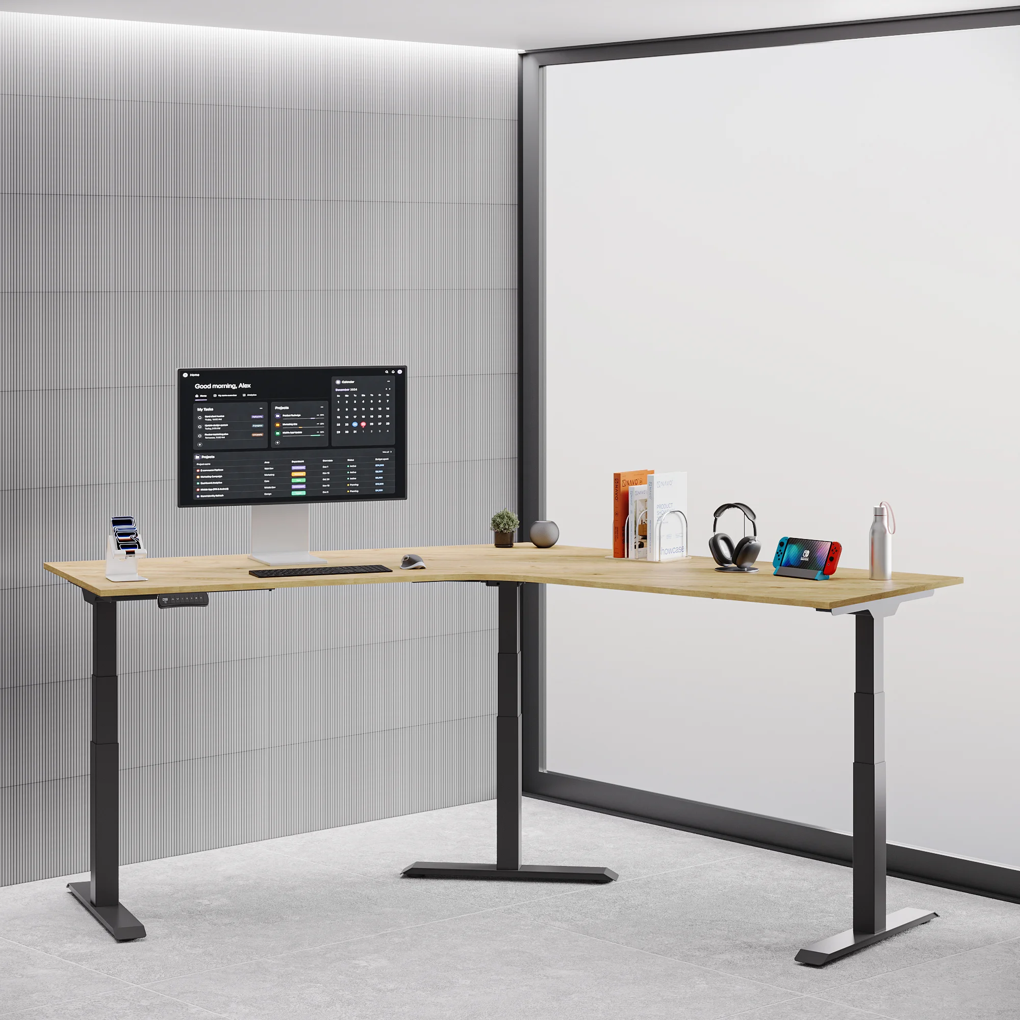 Navodesk® Flex 120 Oak Top Black Frame 1