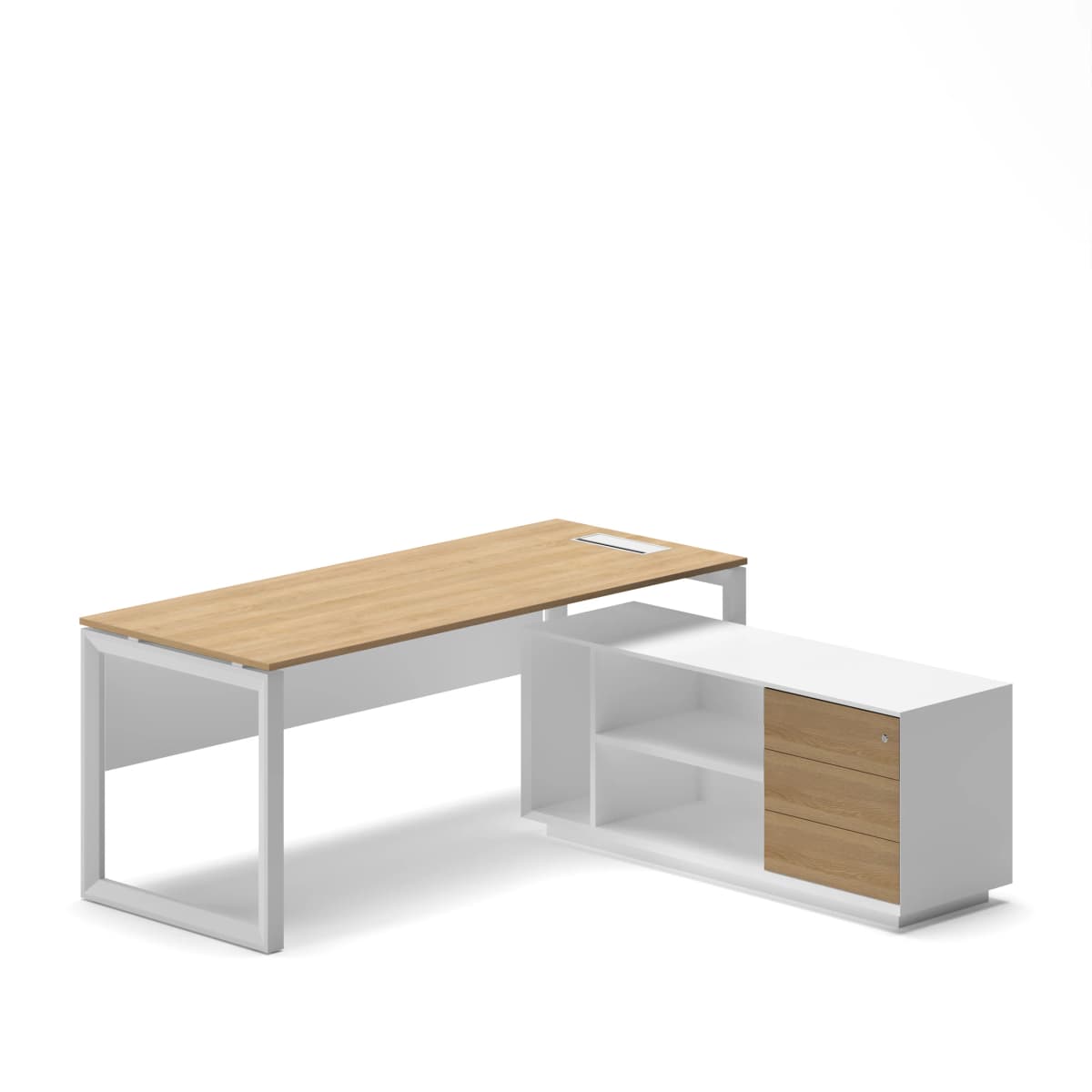 L-Shaped Executive Desk with Side Cabinet - Series O