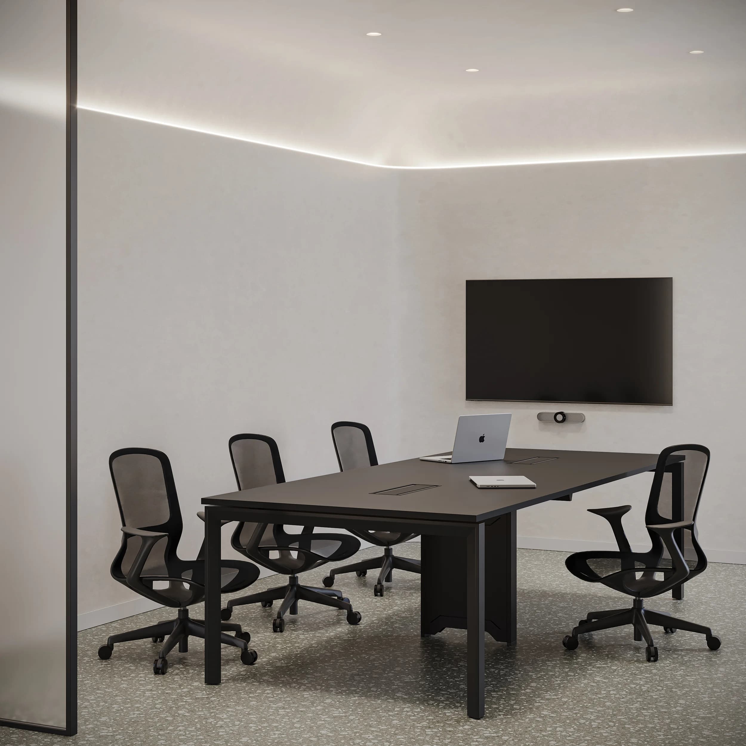 Workhub Meeting table Black Top Black Frame Lifestyle