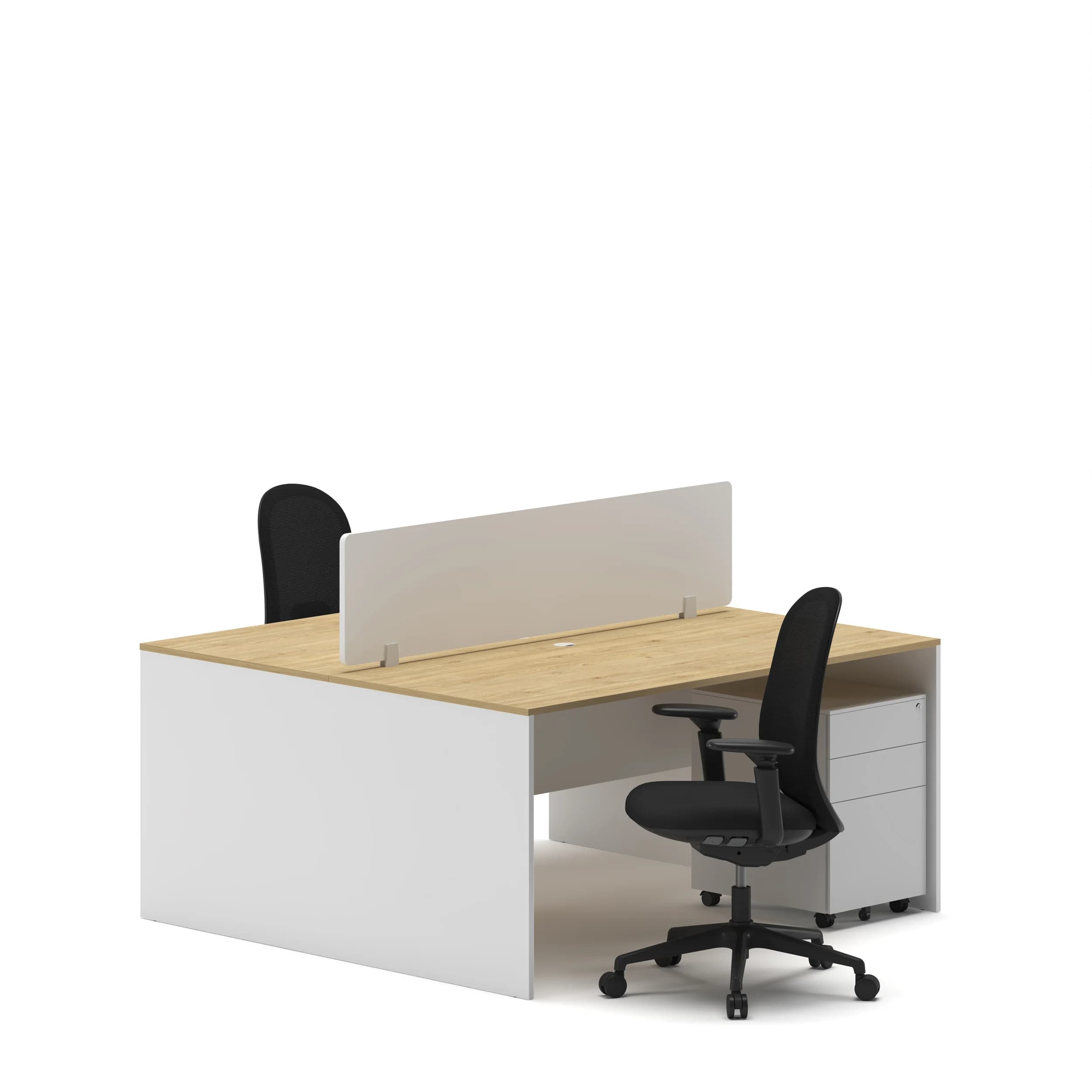 2 Cluster Compact Workstation Oak Top White Base 1