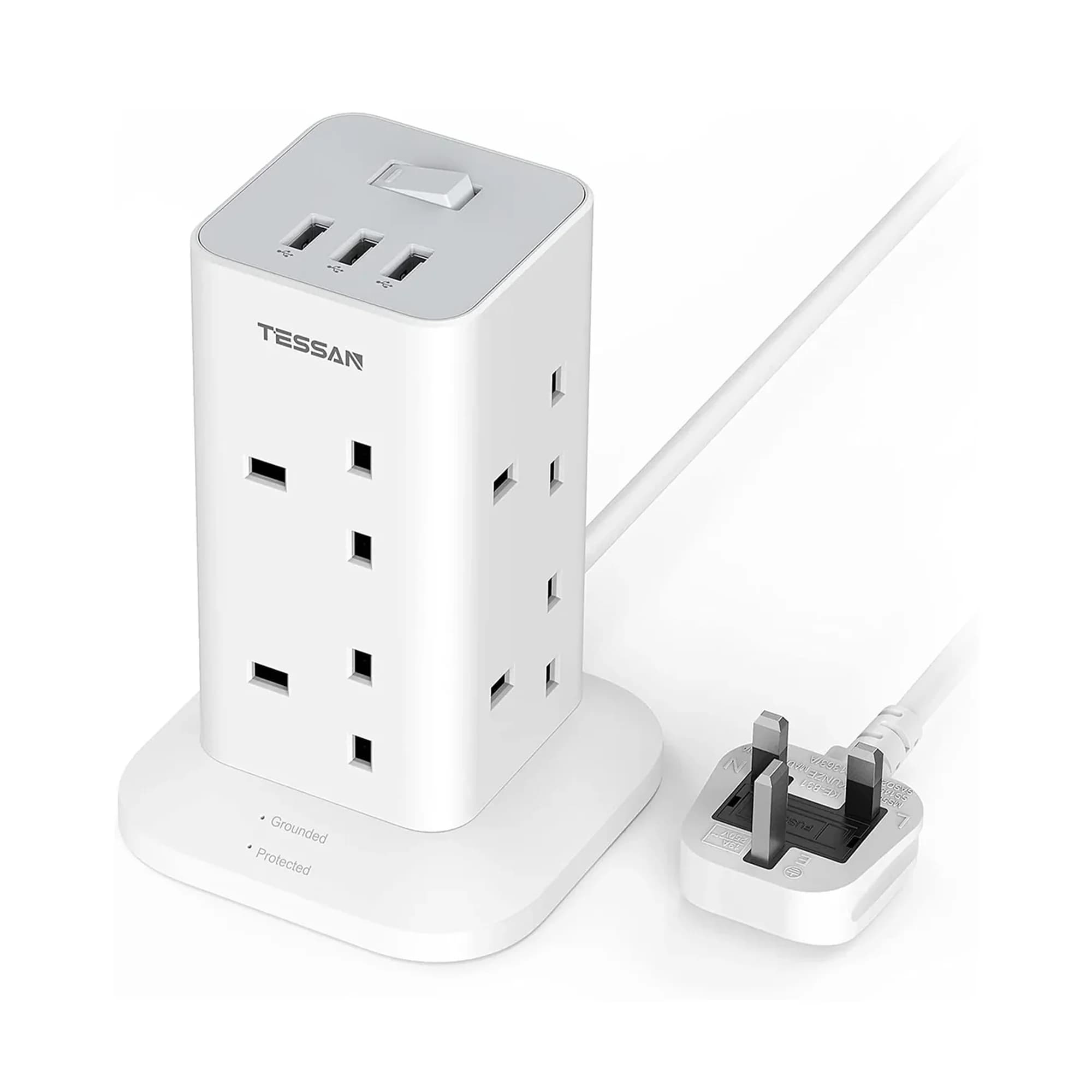 Tessan Power Strip Tower 8 AC ports and 3 USB slots 2M
