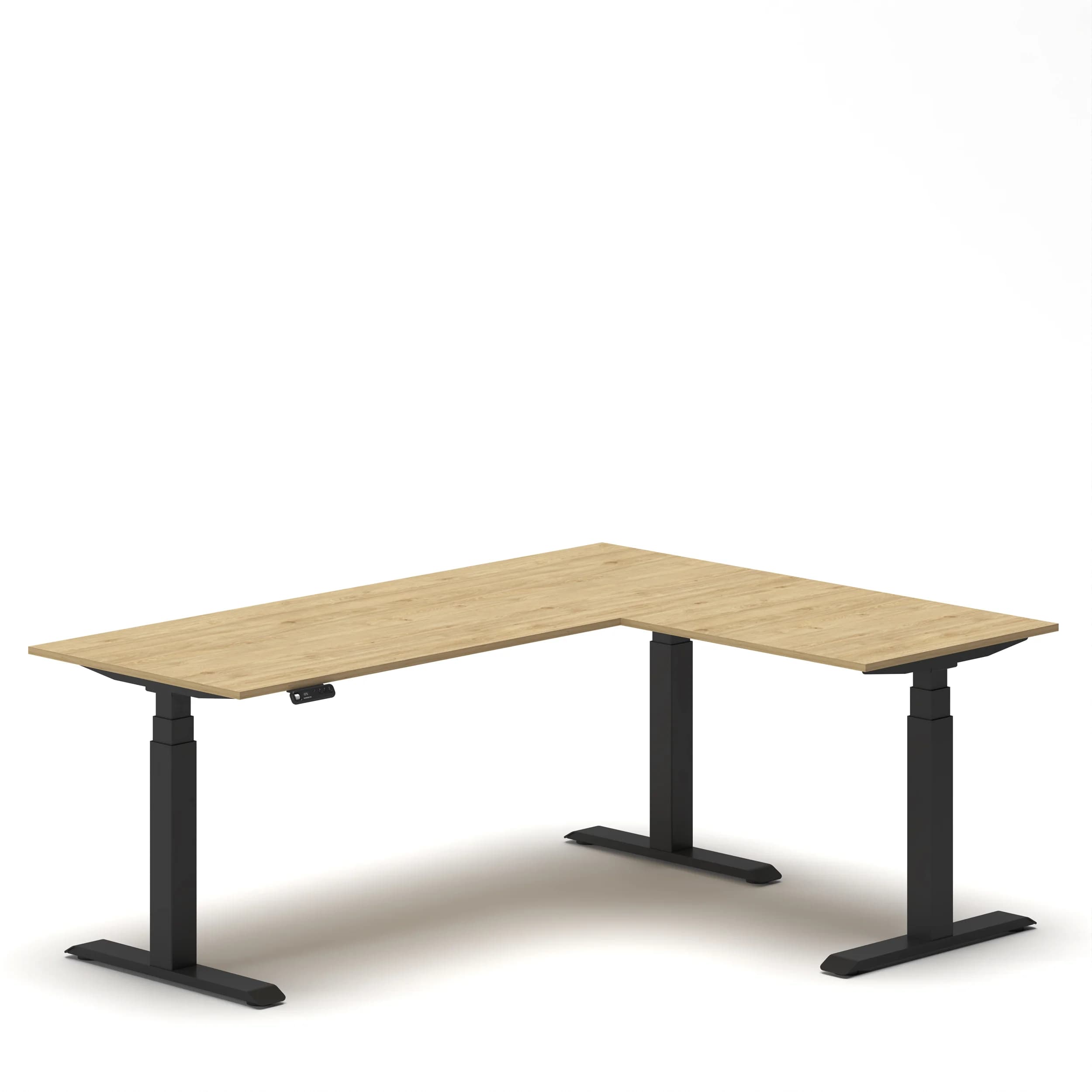 NavoDesk Studio L Shaped Standing Desk Oak Top Black Frame Right 01