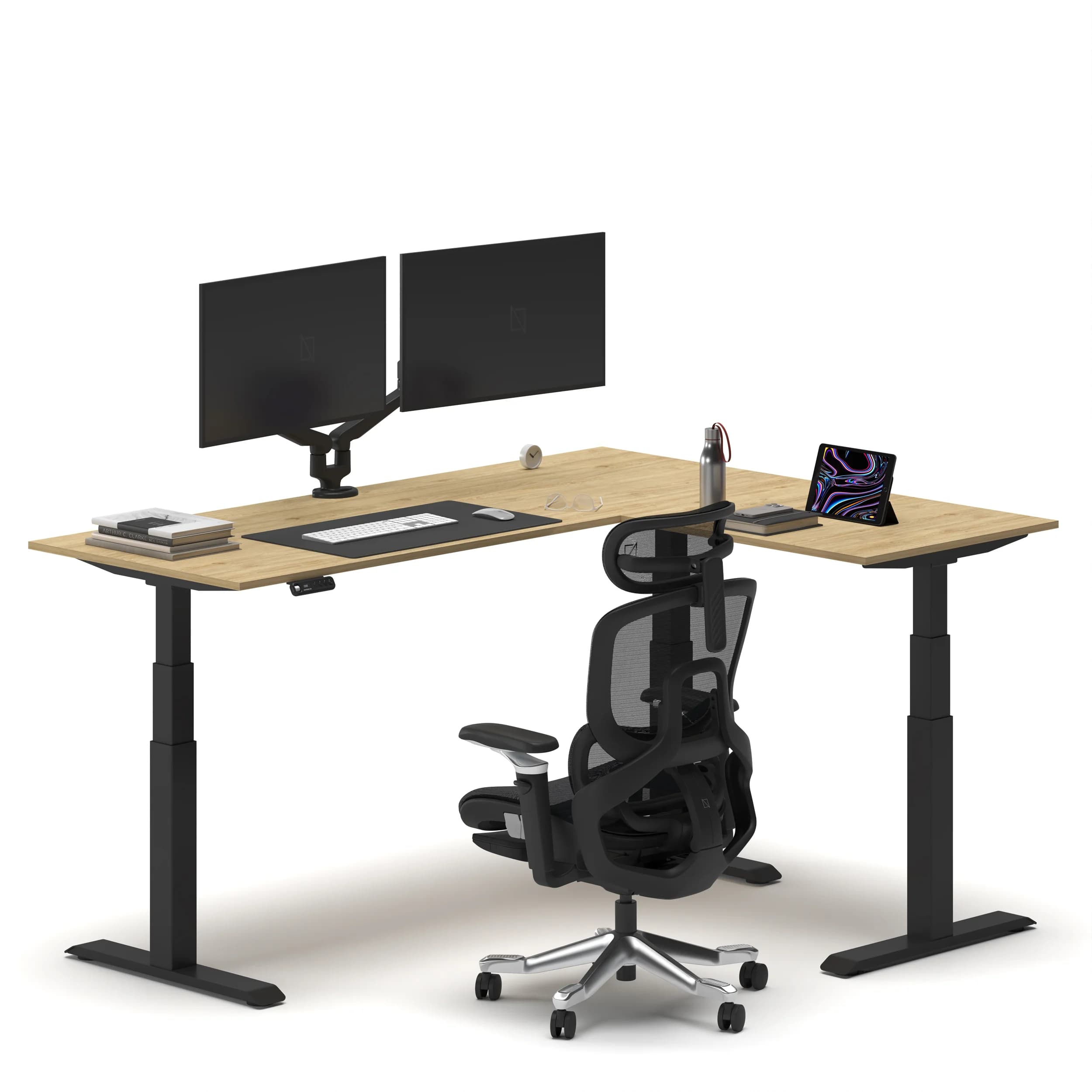 NavoDesk Studio L Shaped Standing Desk Oak Top Black Frame Right 03