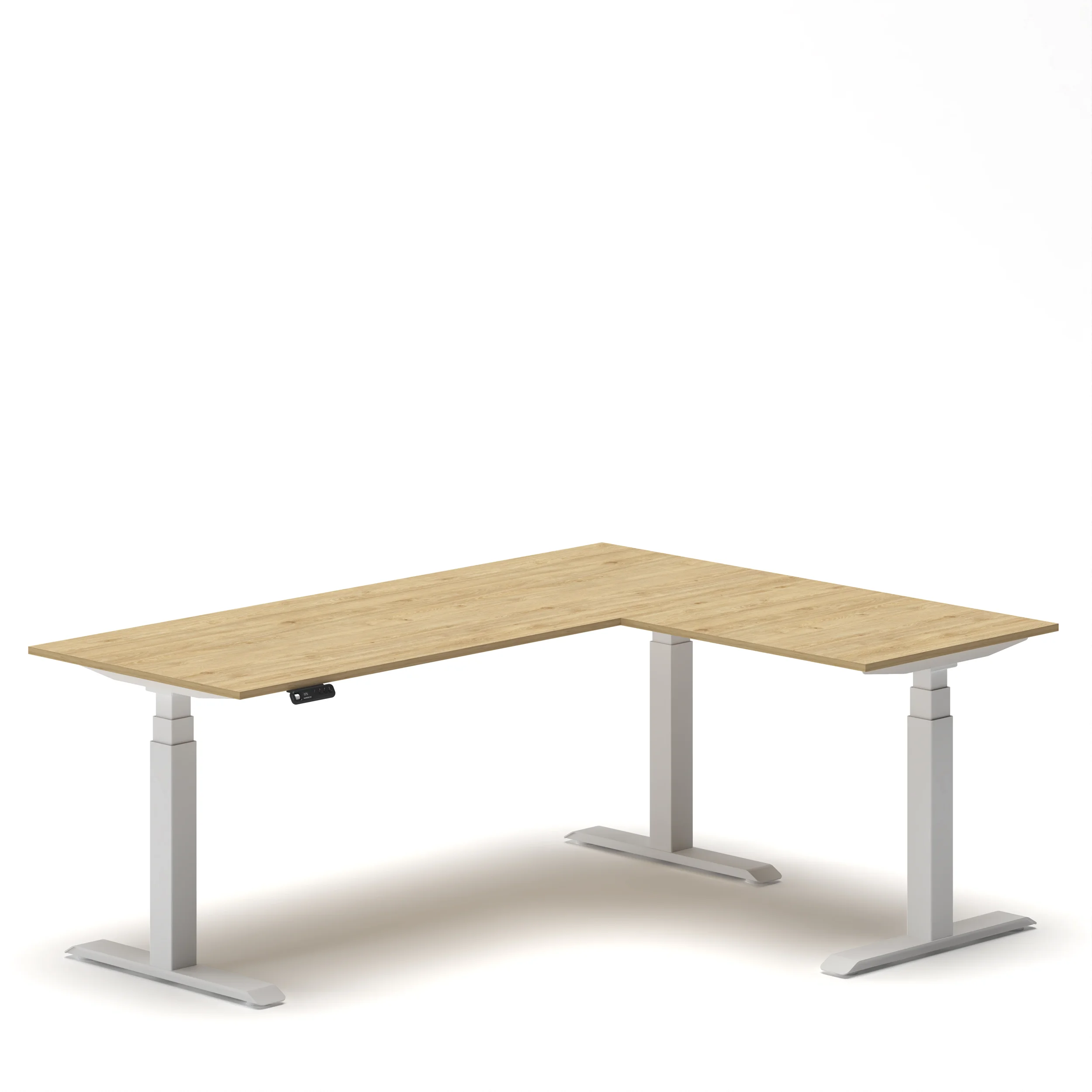 NavoDesk Studio L Shaped Standing Desk Oak Top White Frame Right 01