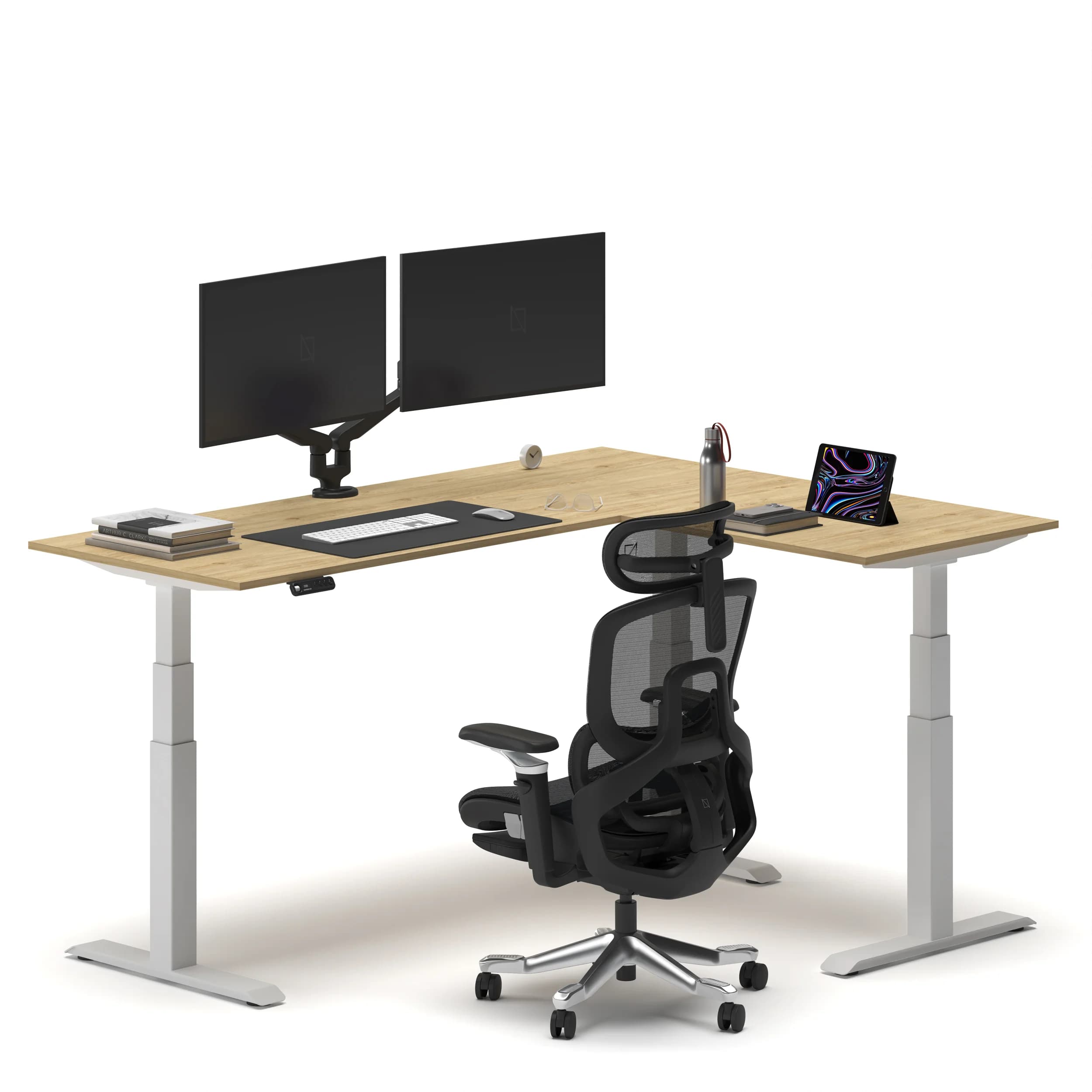Navodesk® L Shaped Desk Oak Top White Frame Right3