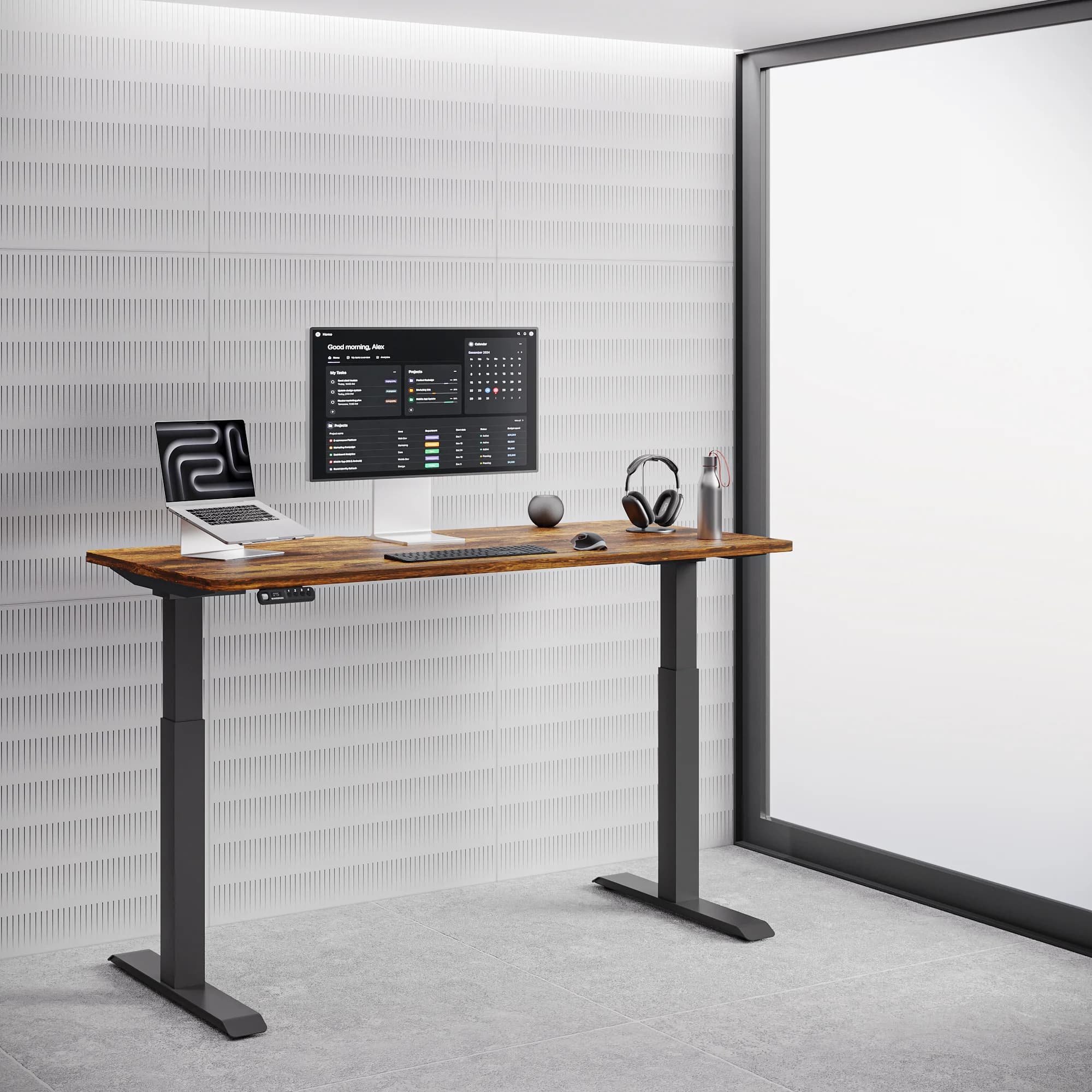 Navodesk® Pro Standing Desk Black 180cm X 76 Cm Wild Walnut