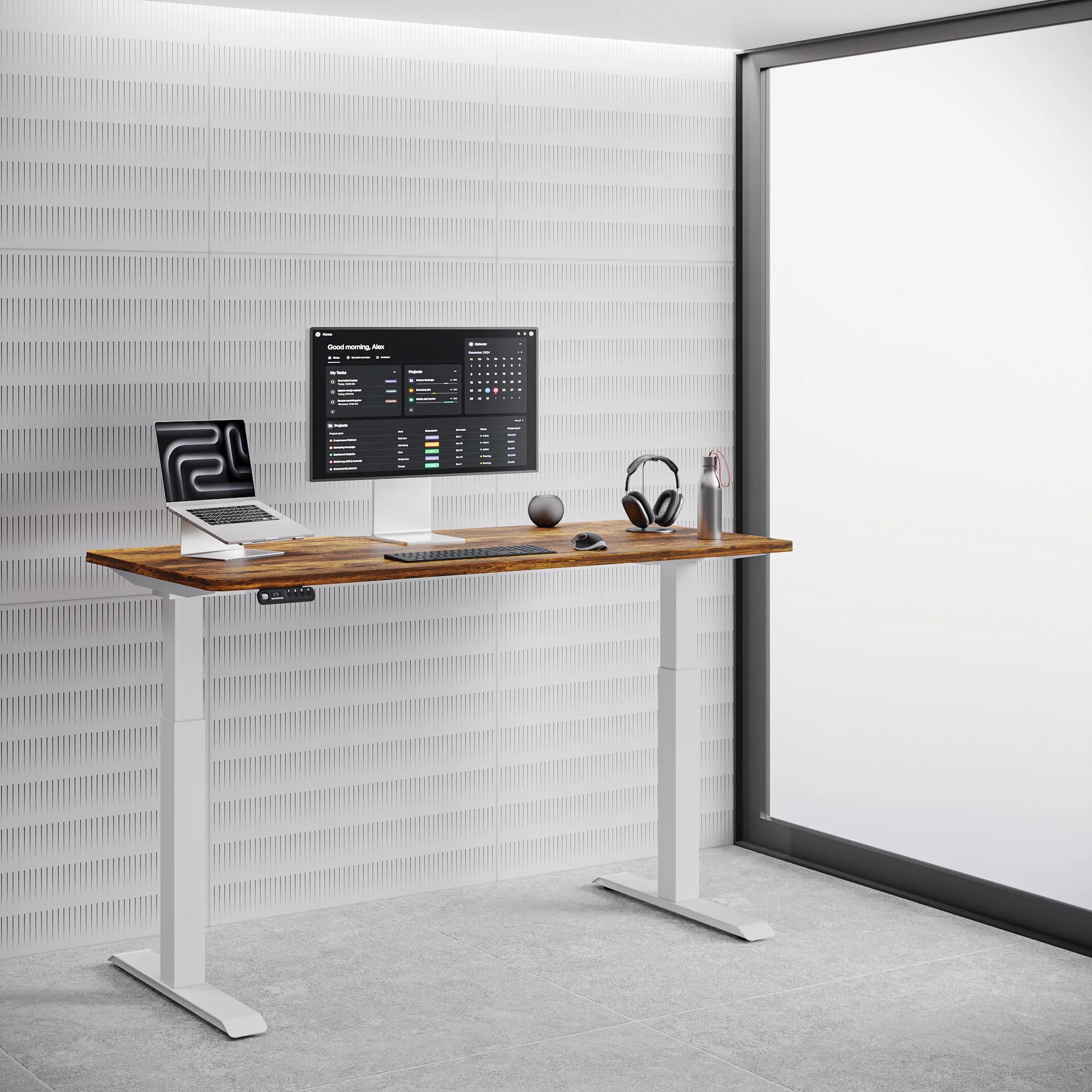Navodesk® Pro Standing Desk White 180cm X 76 Cm Wild Walnut