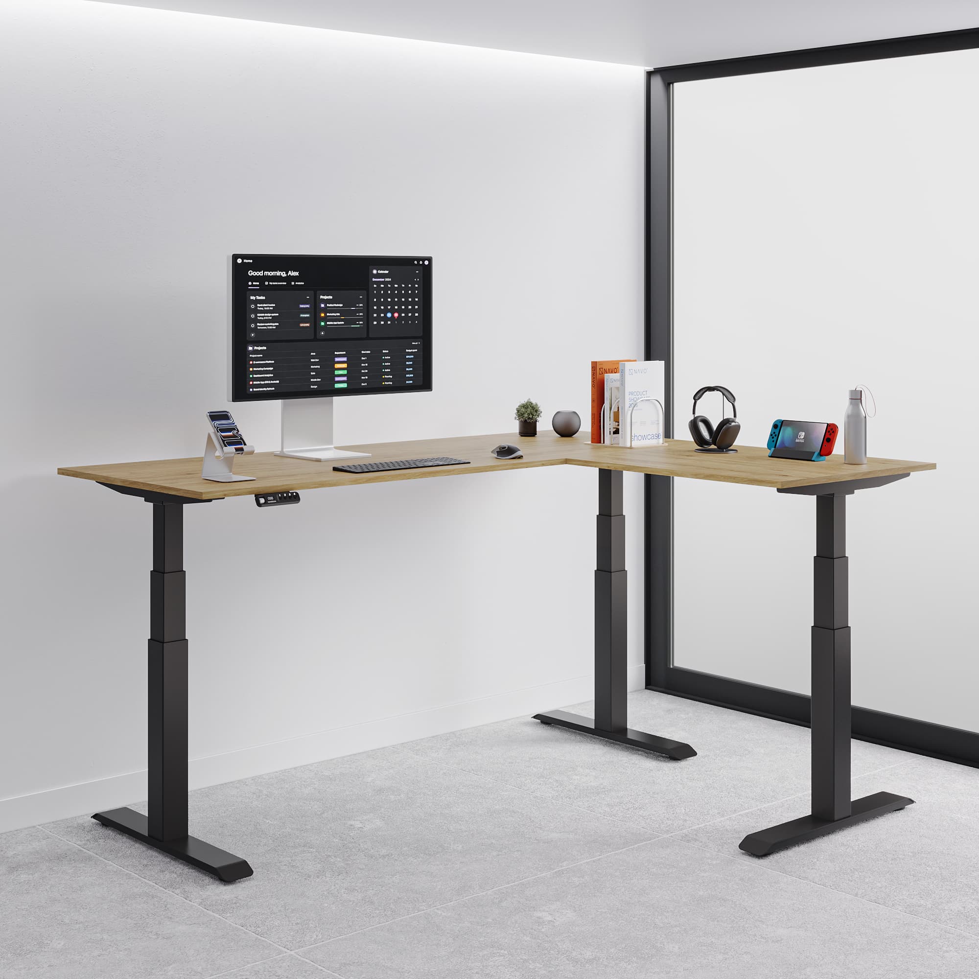 Navodesk® Studio Corner Standing Desk Black Frame Right3