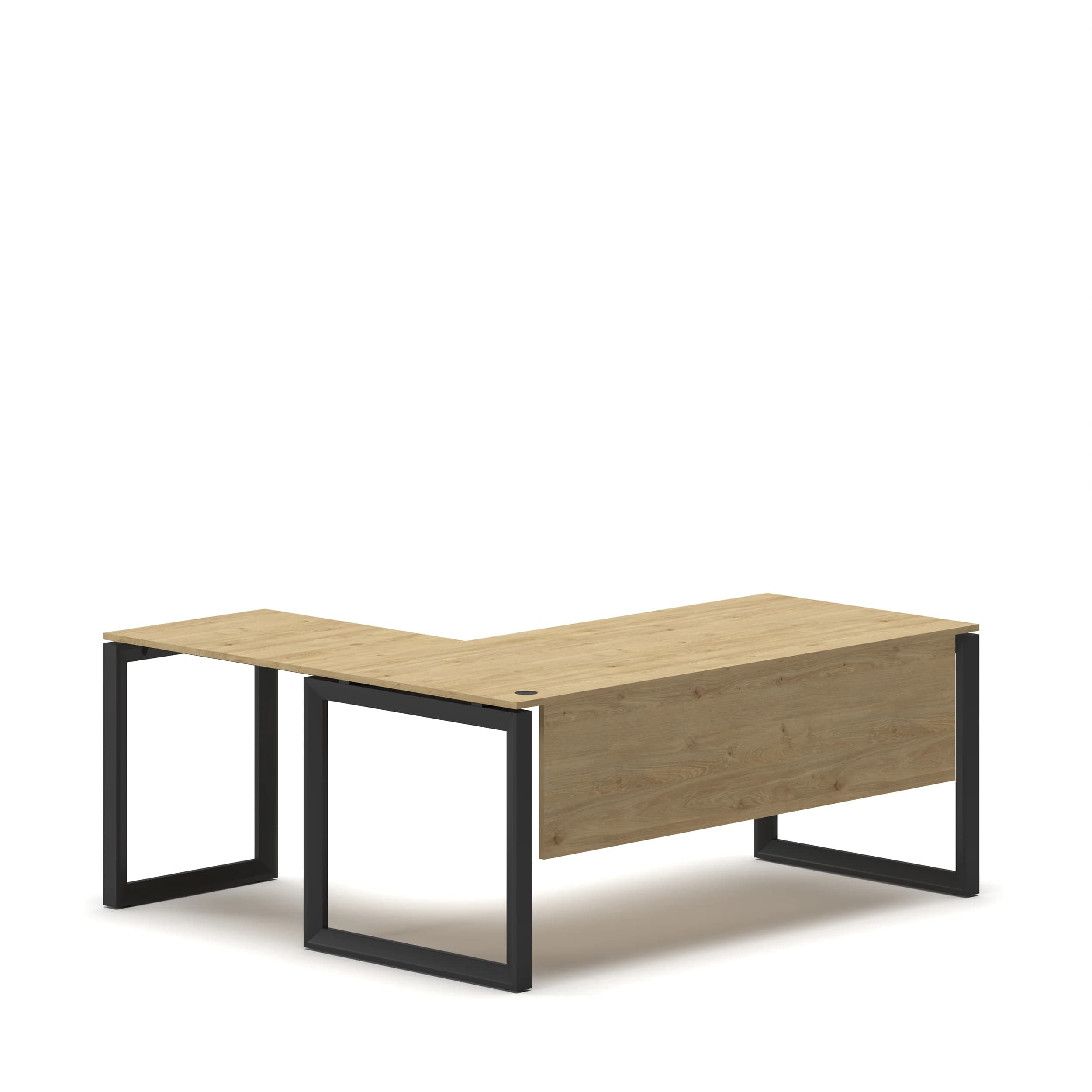 L Executive Desk Oak Top Black Frame 4