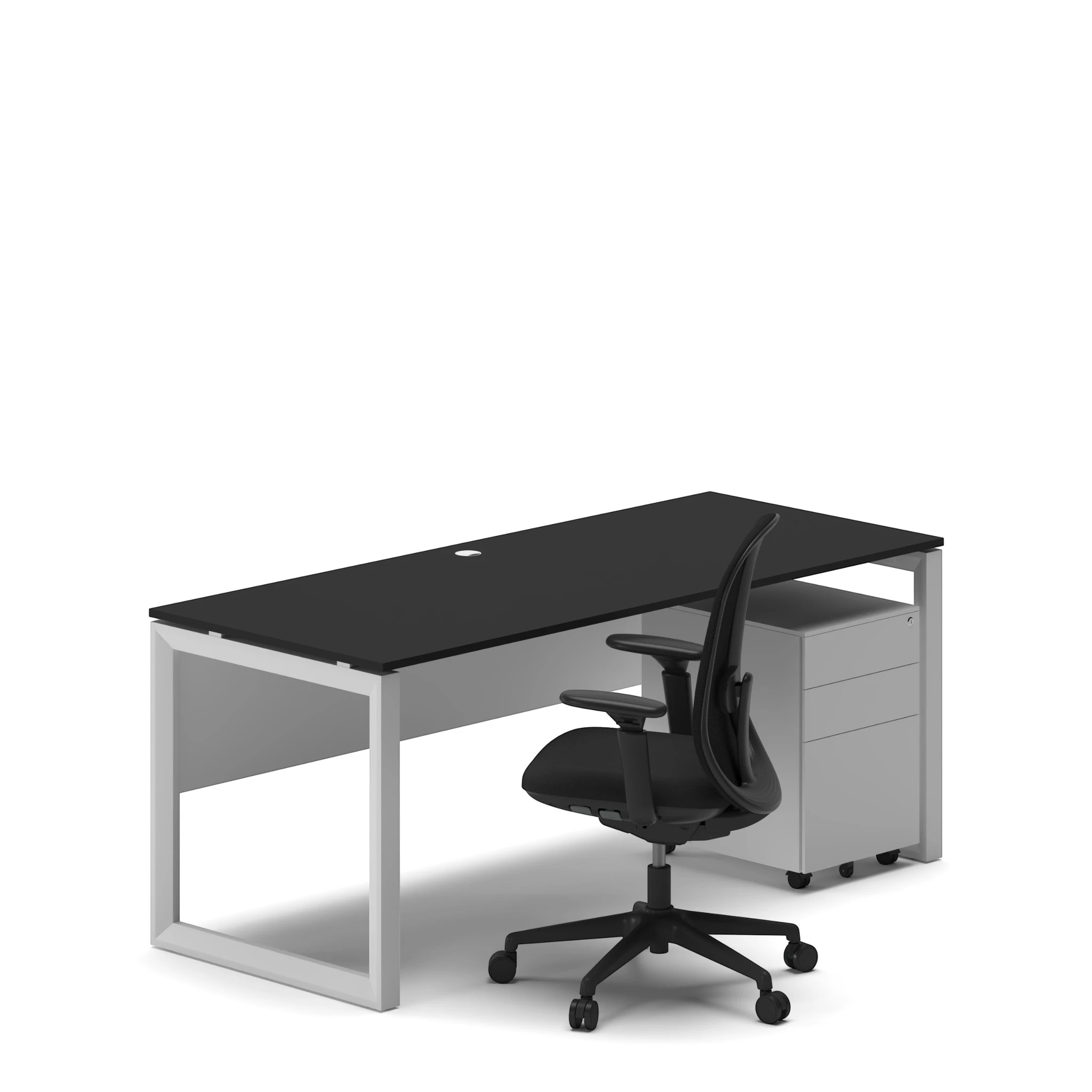 Workhub Single Workstation Black Top White Leg 1