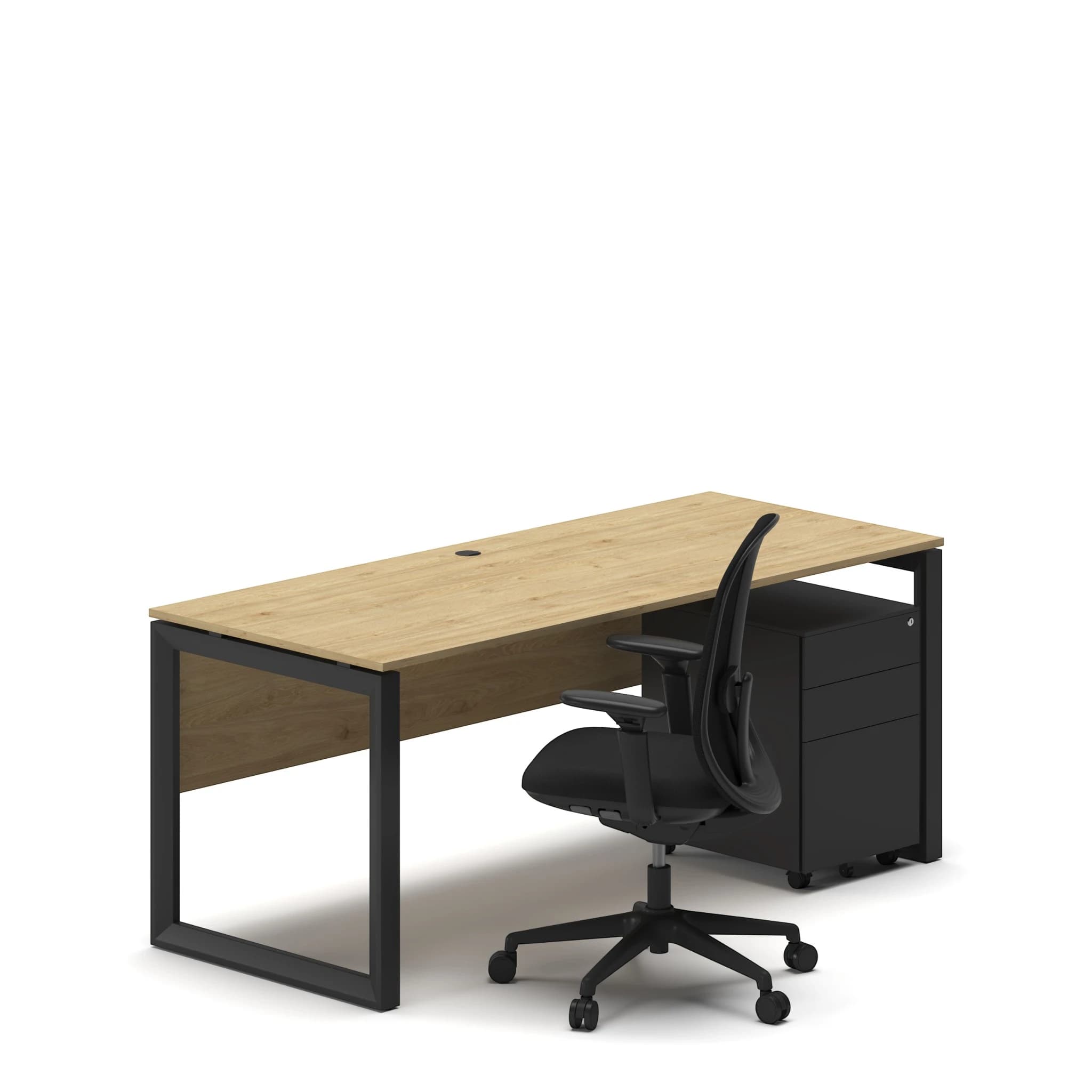 Workhub Single Workstation Oak Top Black Leg 2