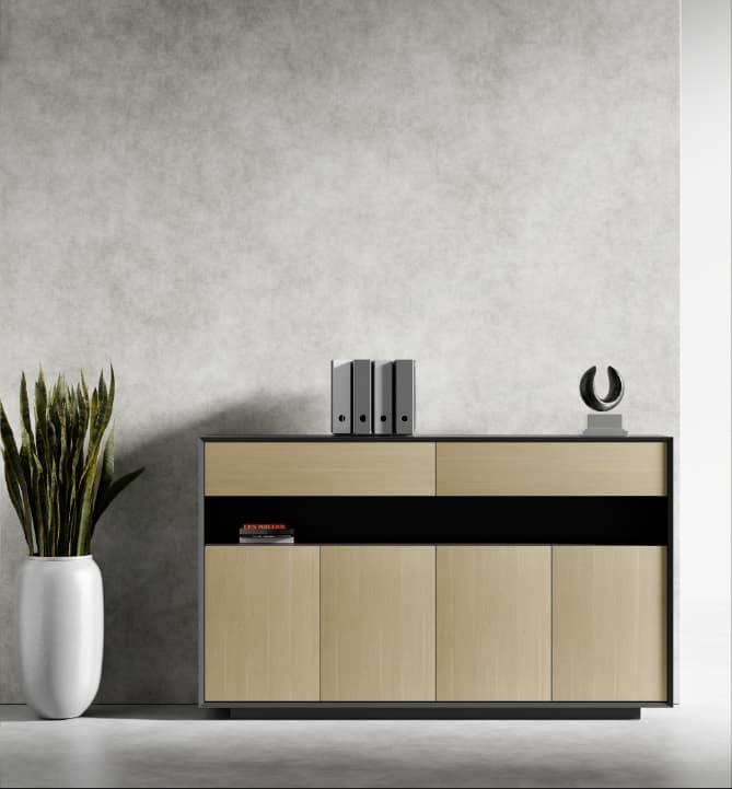 Series A Medium Height Credenza Cabinet Black Oak 1