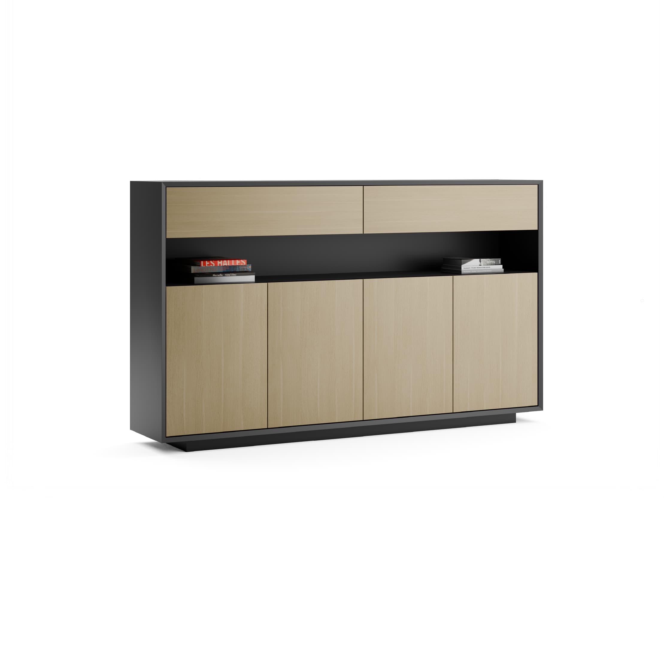 Series A Medium Height Credenza Cabinet Black Oak