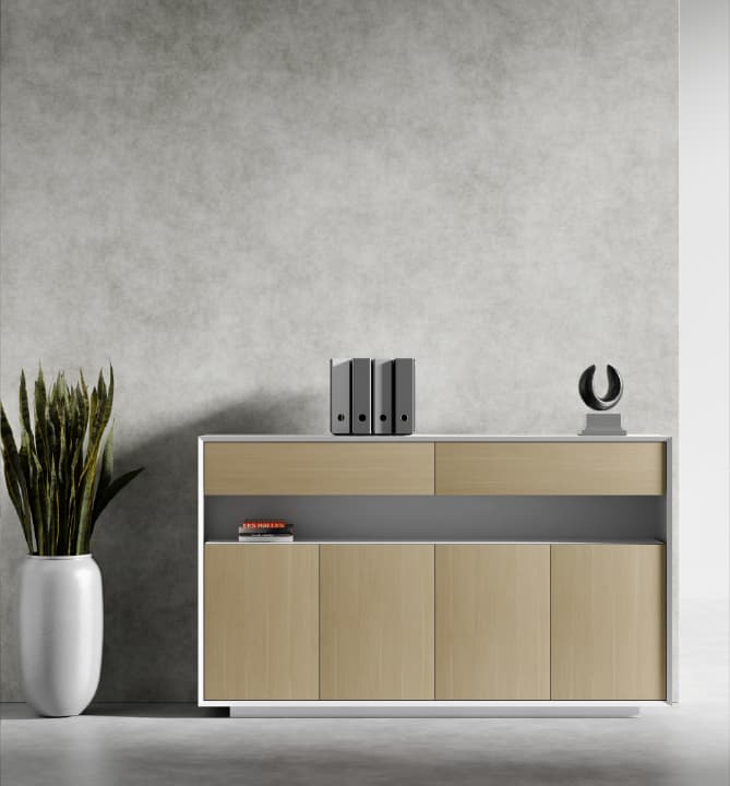 Series A Medium Height Credenza Cabinet White Oak 1