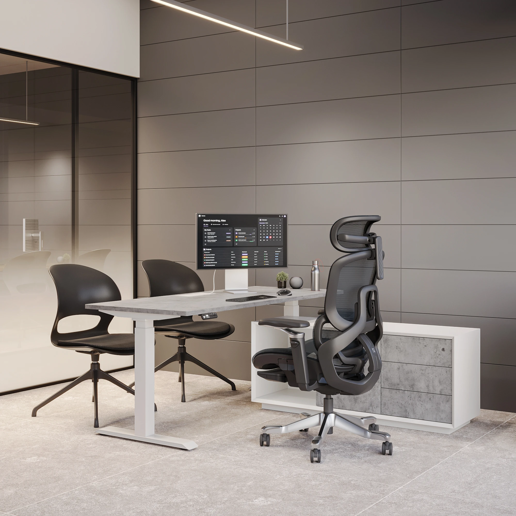 Navodesk® PRO Executive Concrete Top White Frame 2