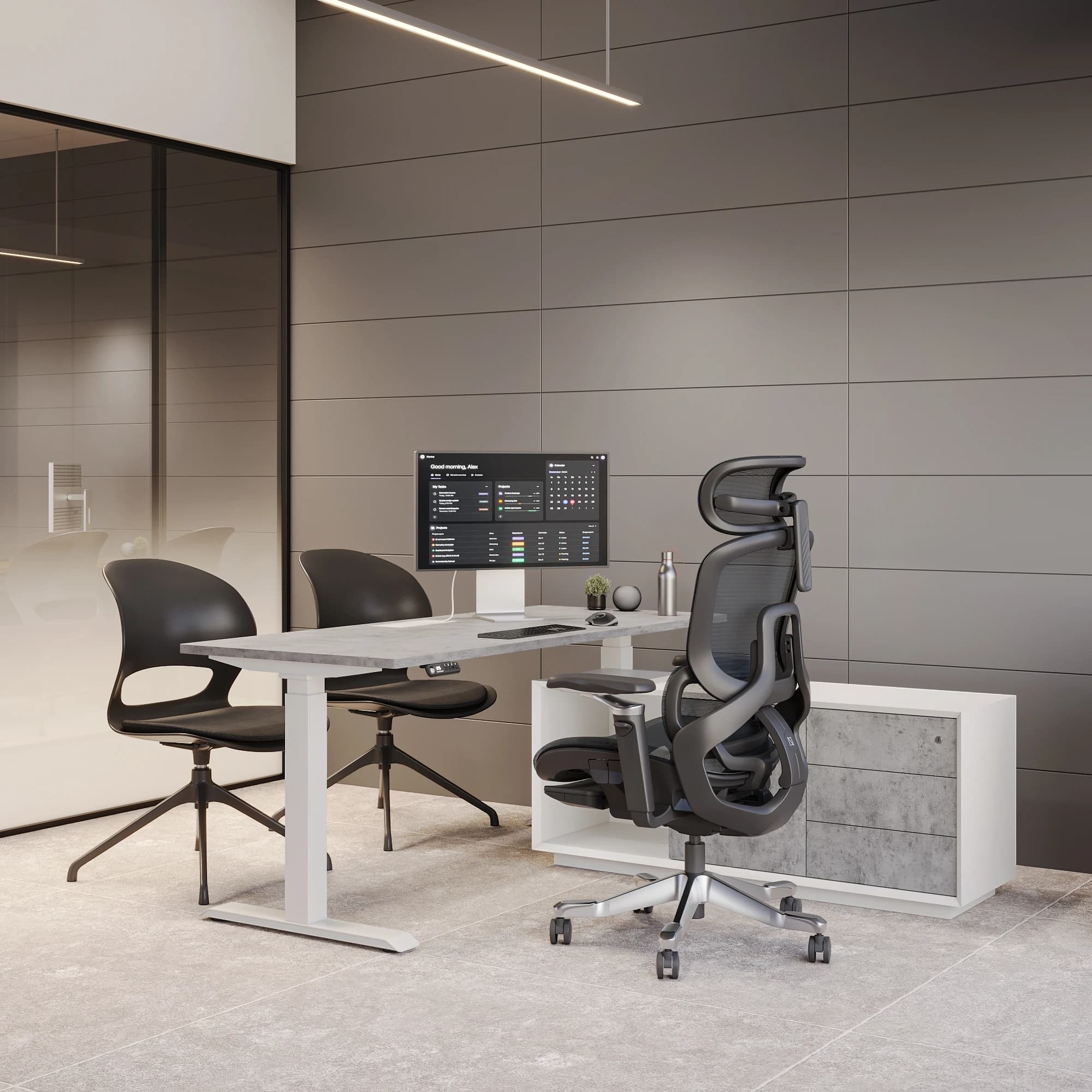 Navodesk® PRO Executive Concrete Top White Frame 2