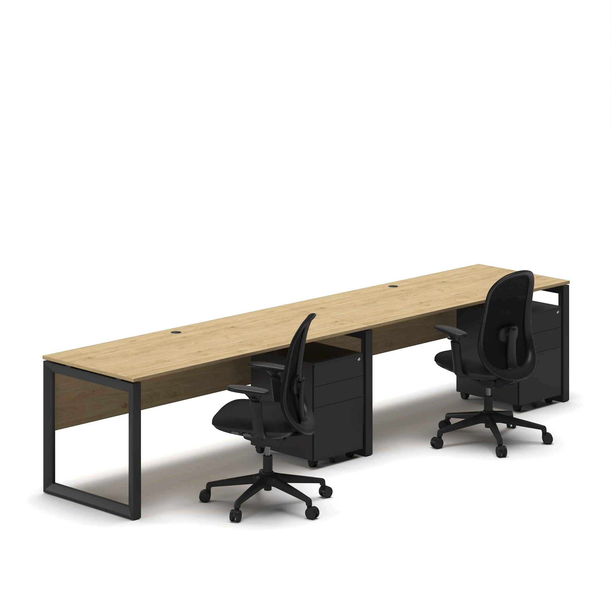 Workhub Linear Workstation Oak Top White Leg 2