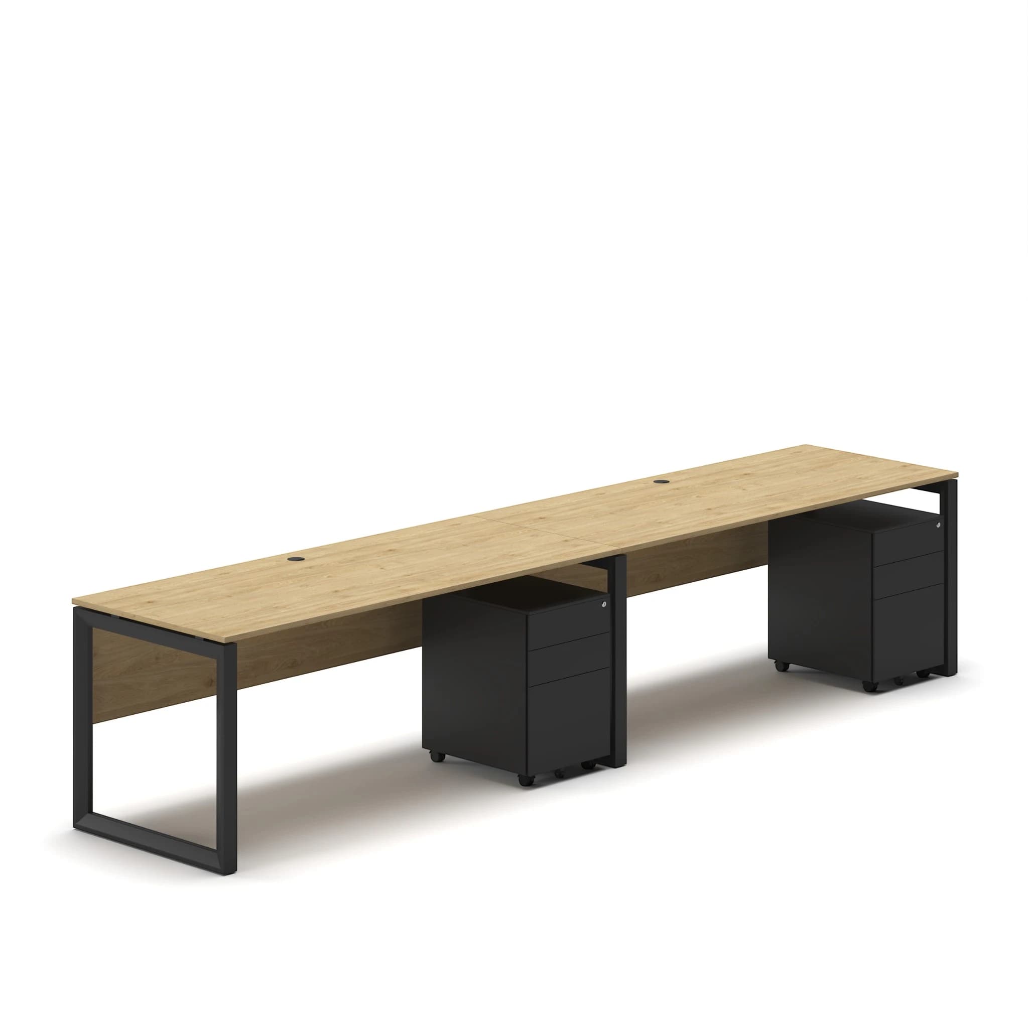 Workhub Linear Workstation Oak Top Black Leg 2