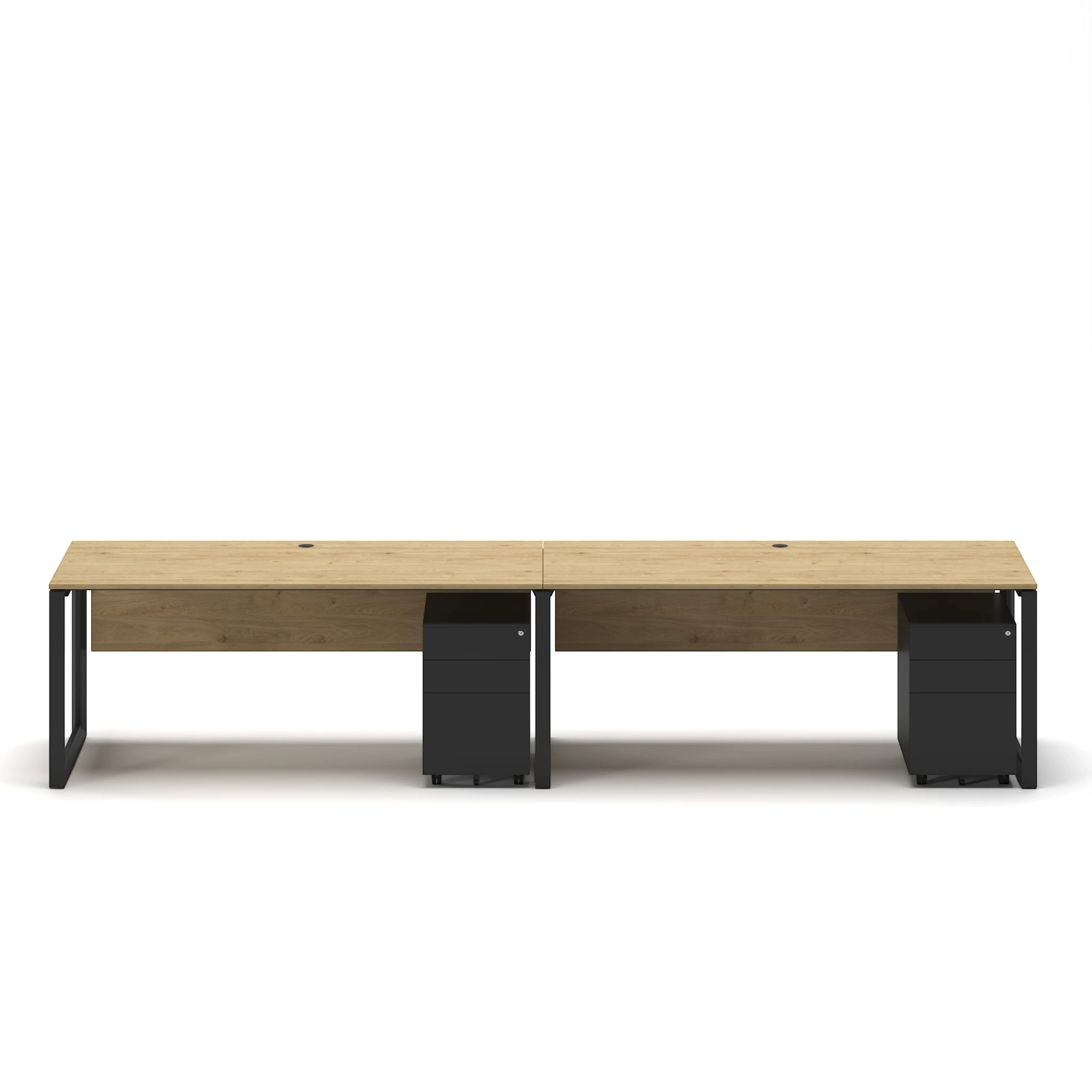 Workhub Linear Workstation Oak Top Black Leg 3