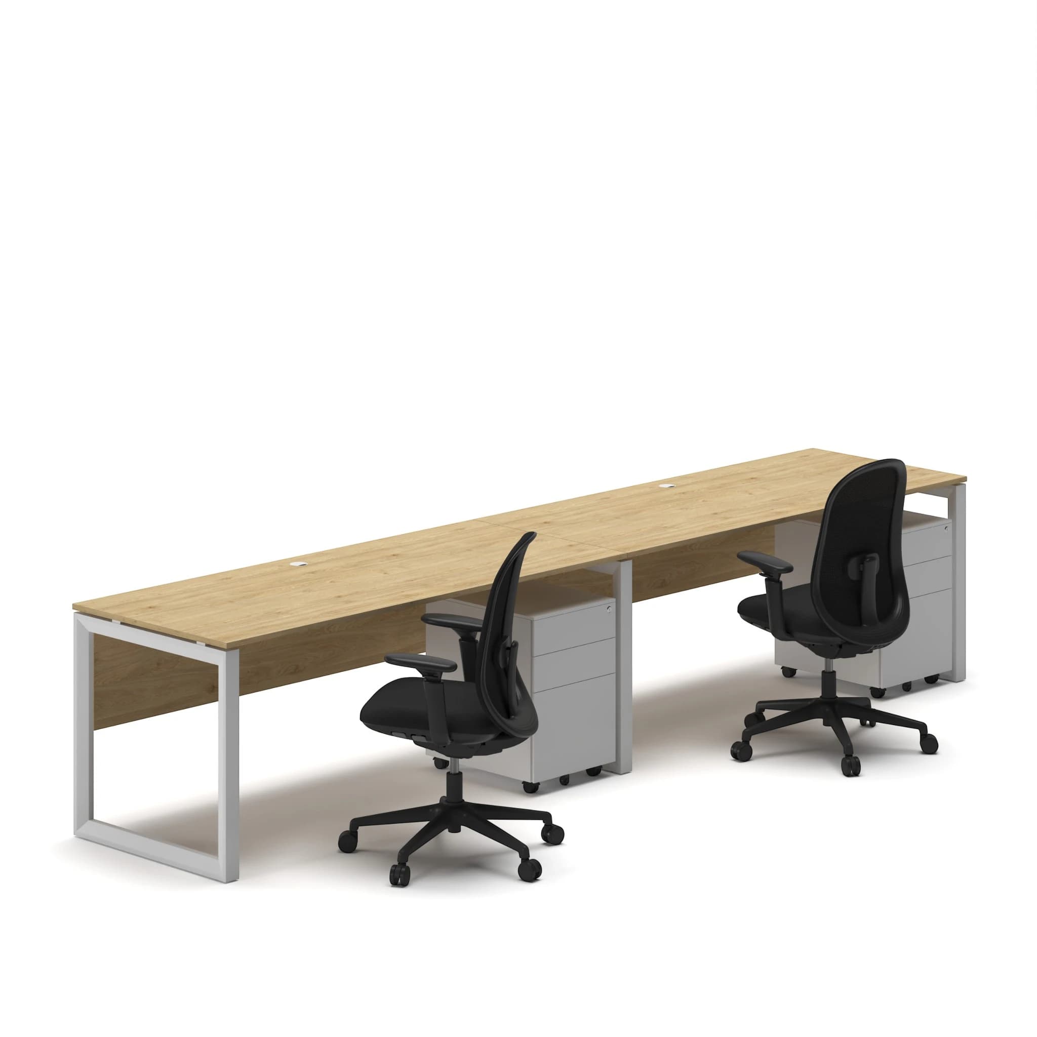 Workhub Linear Workstation Oak Top White Leg 2
