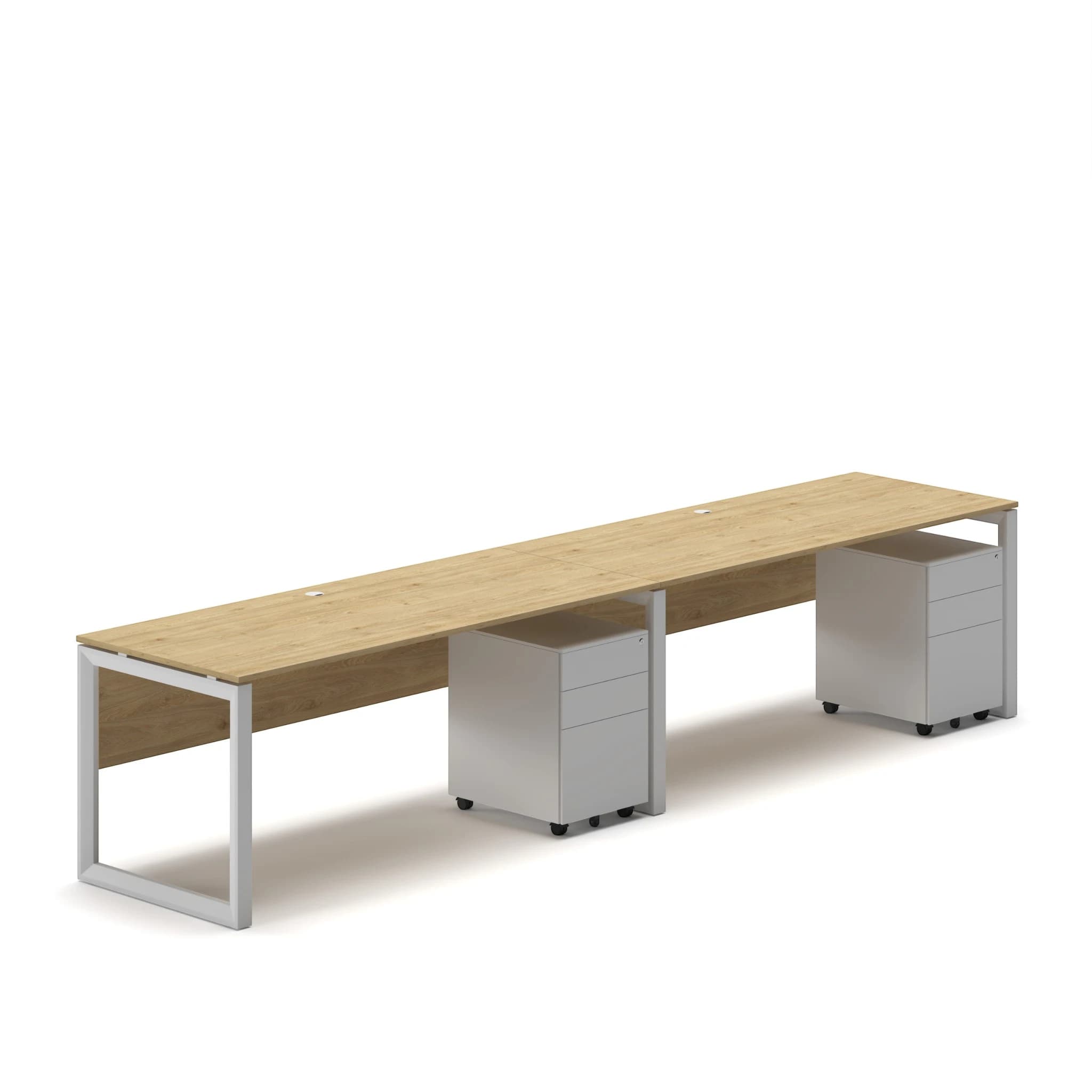 Workhub Linear Workstation Oak Top White Leg 2