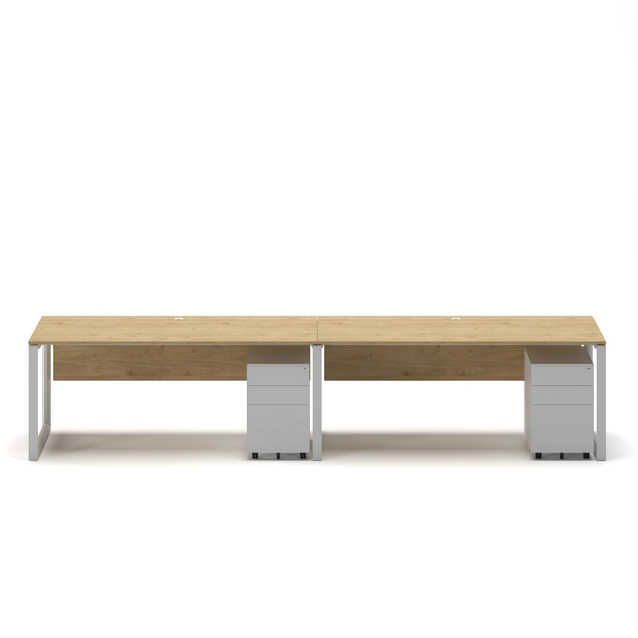 Workhub Linear Workstation Oak Top White Leg 3