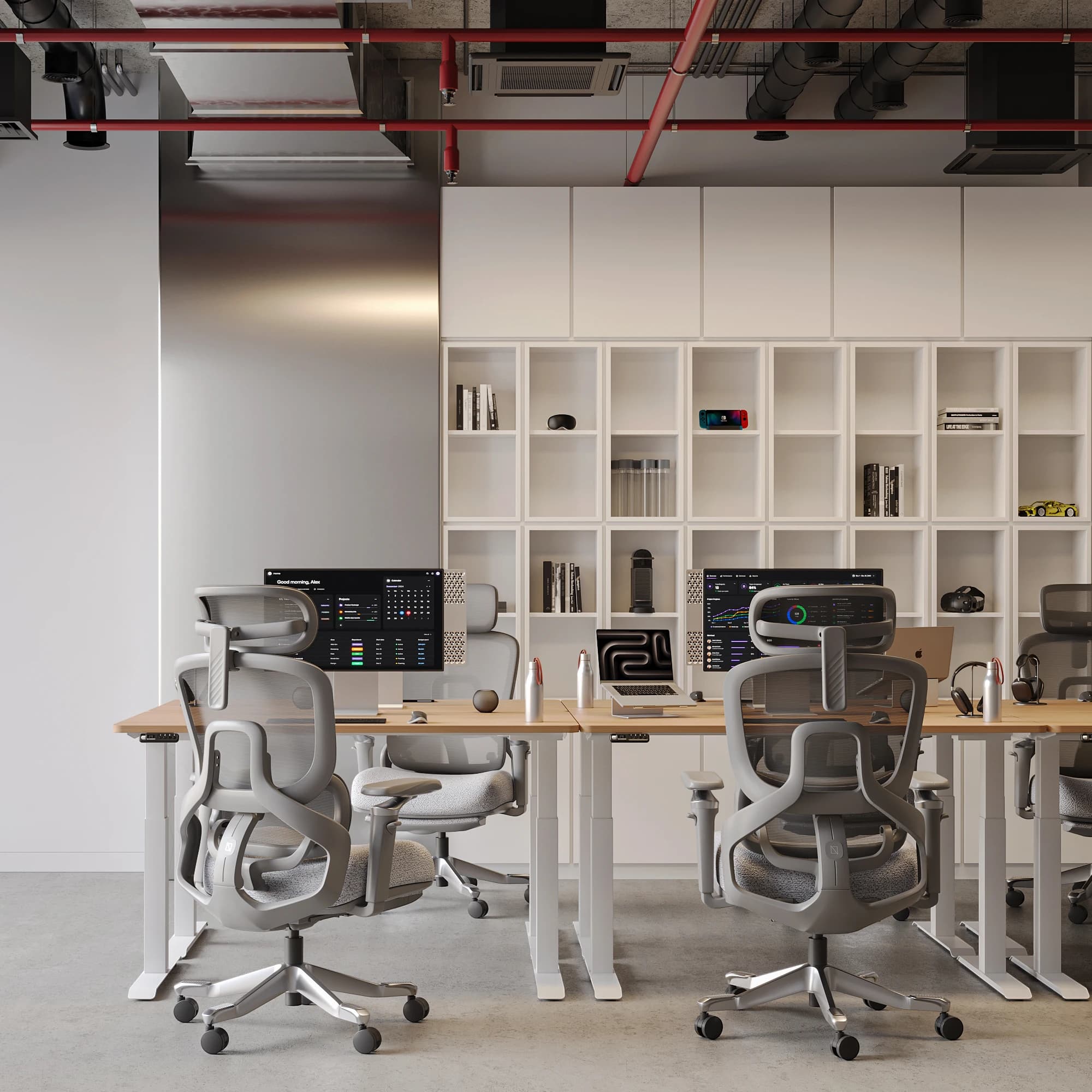 Navo® Ergomax Grey Fabric Ergonomic Office Chair Grey Mesh MoldFoam 1