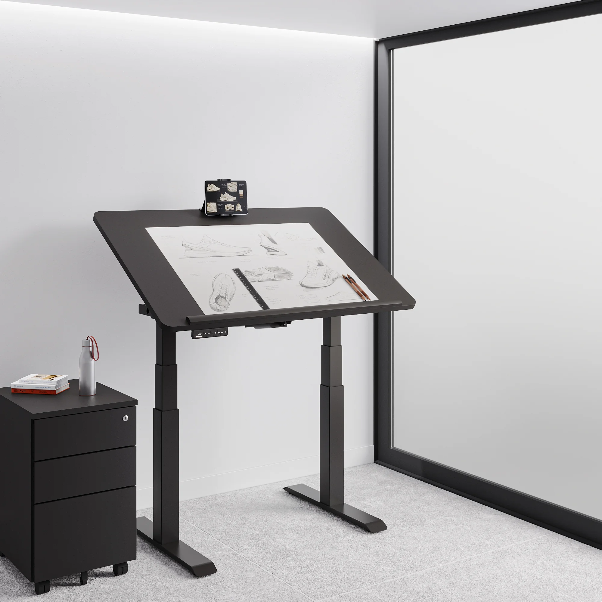 Navodesk® Tilt Black Top Black Frame Standing Desk Drafting Table 6
