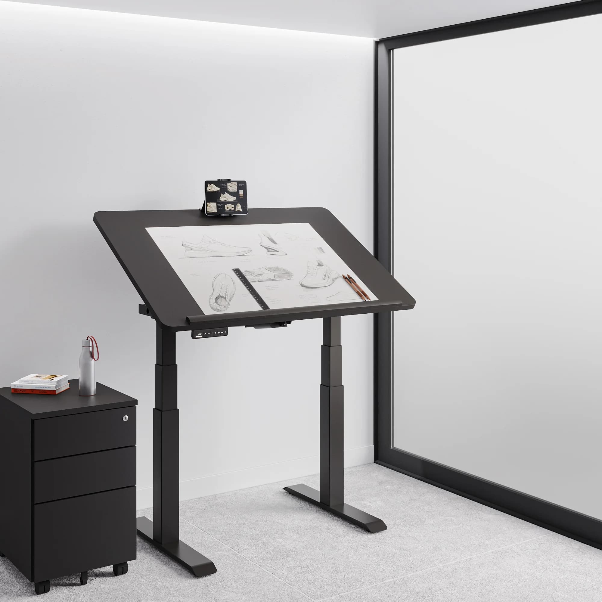 Navodesk® Tilt Black Top Black Frame Standing Desk Drafting Table 6