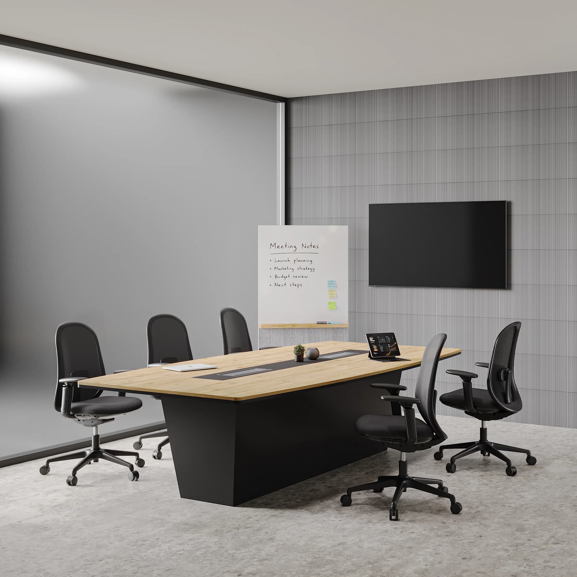 Meeting Table Oak Top Black Base 1