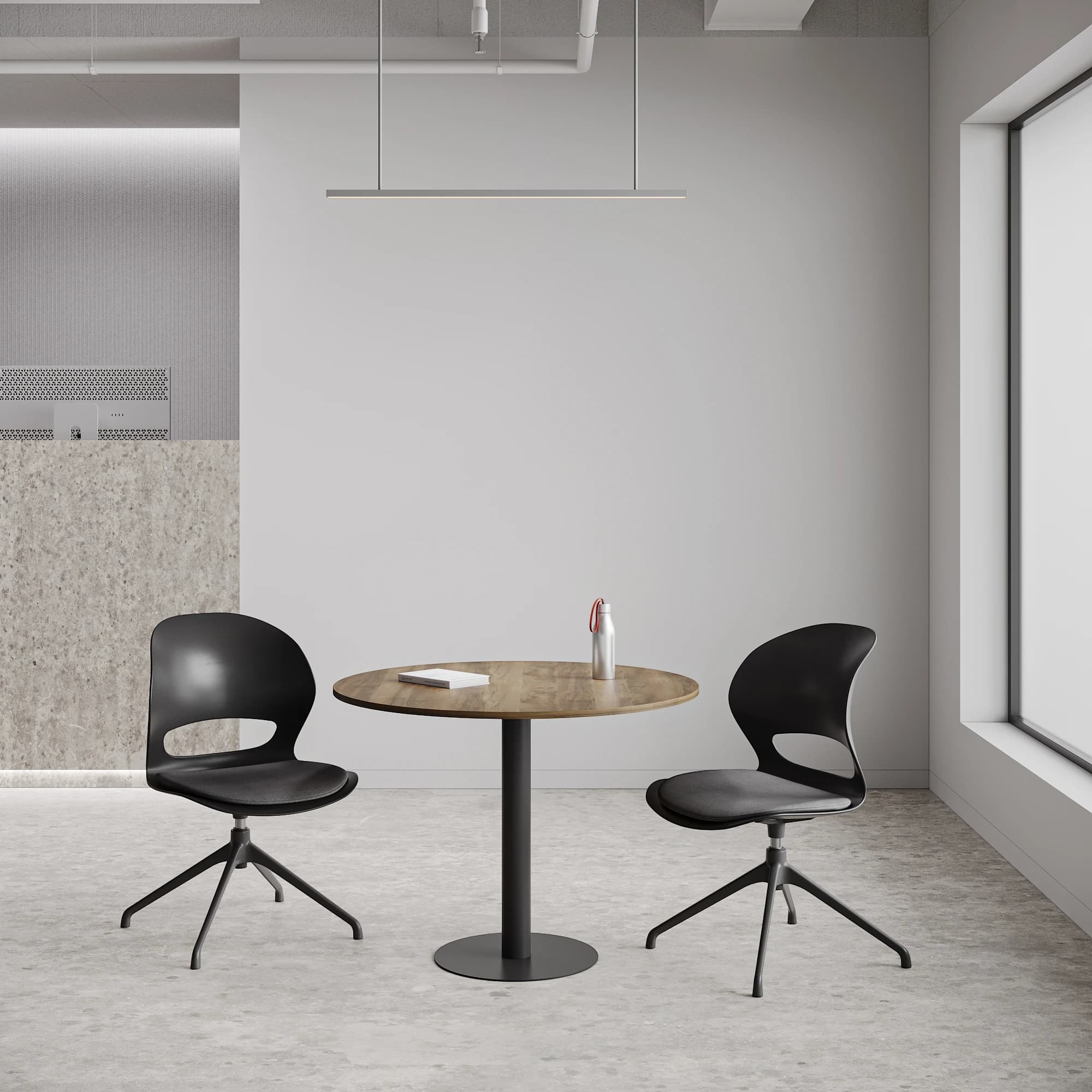 Round Meeting table Walnut Top Black Leg lifestyle webp