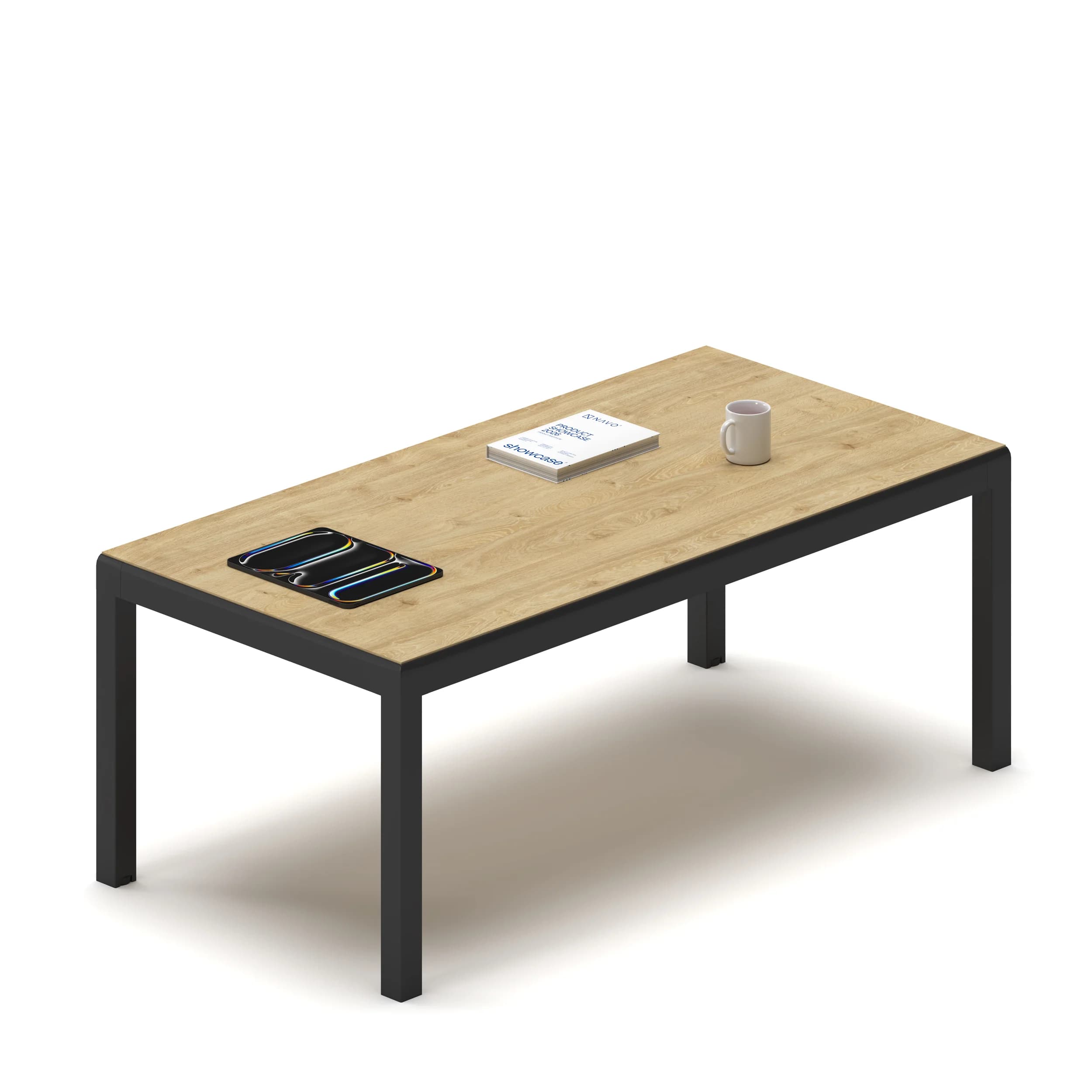 Large Coffee Table 120 Black Frame Oak Top2