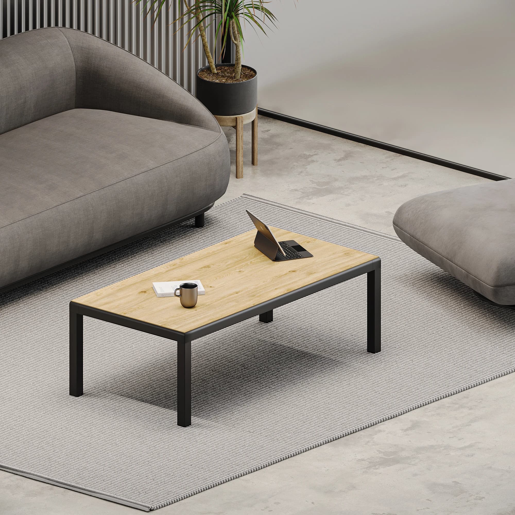 Large Coffee Table 120 Black Frame Oak Top2