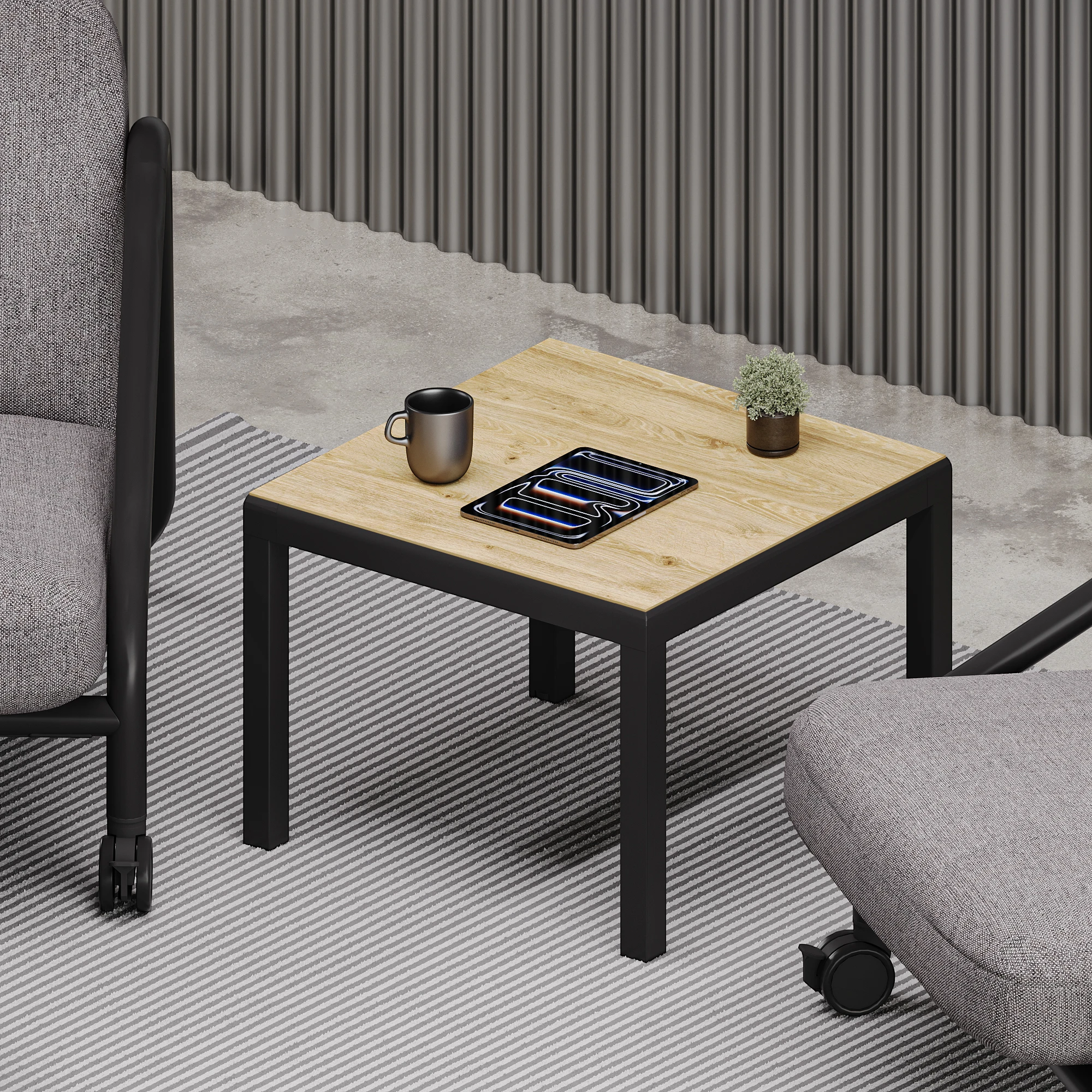 Workhub Small Coffee Table Oak Top Black Frame2