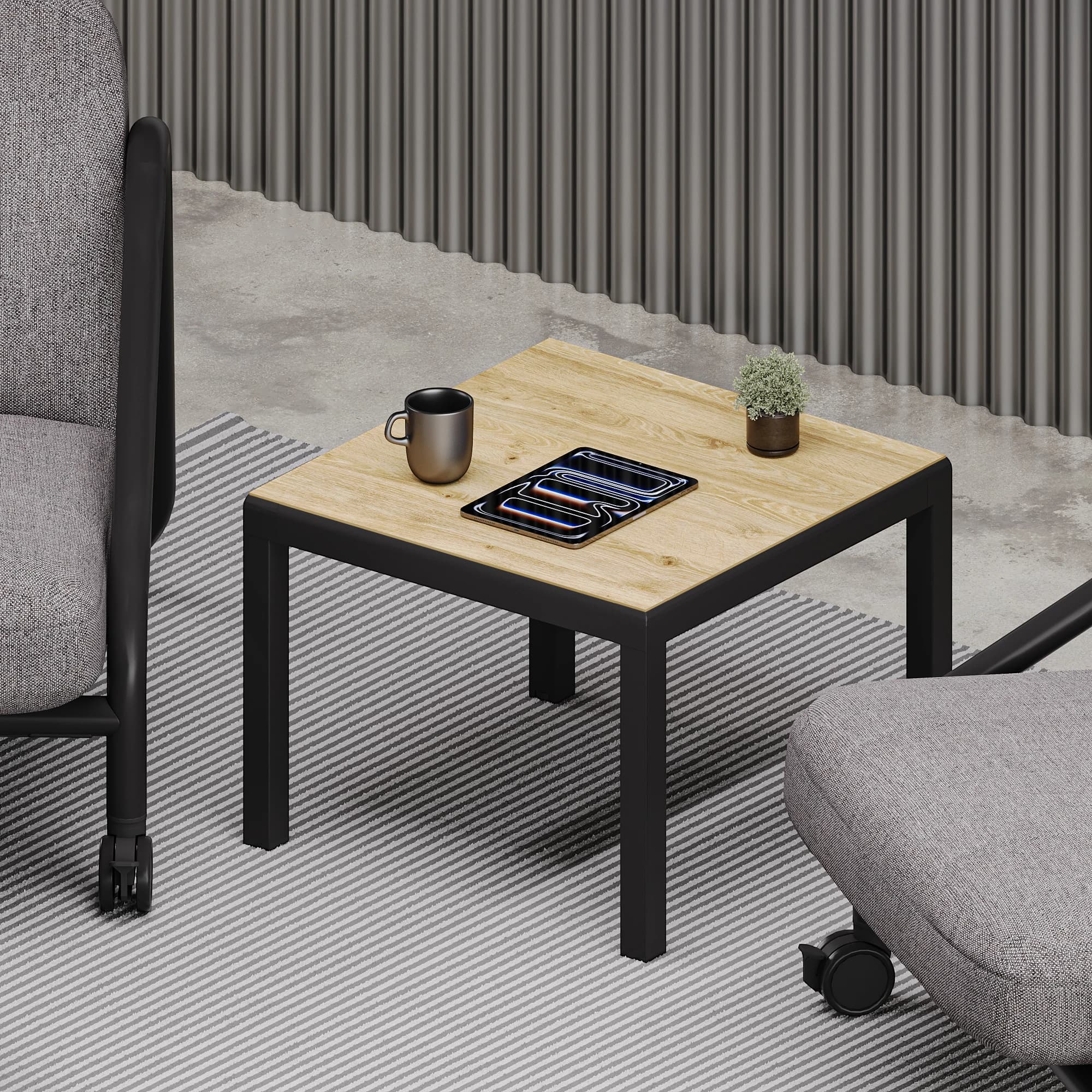 Workhub Small Coffee Table Oak Top Black Frame2