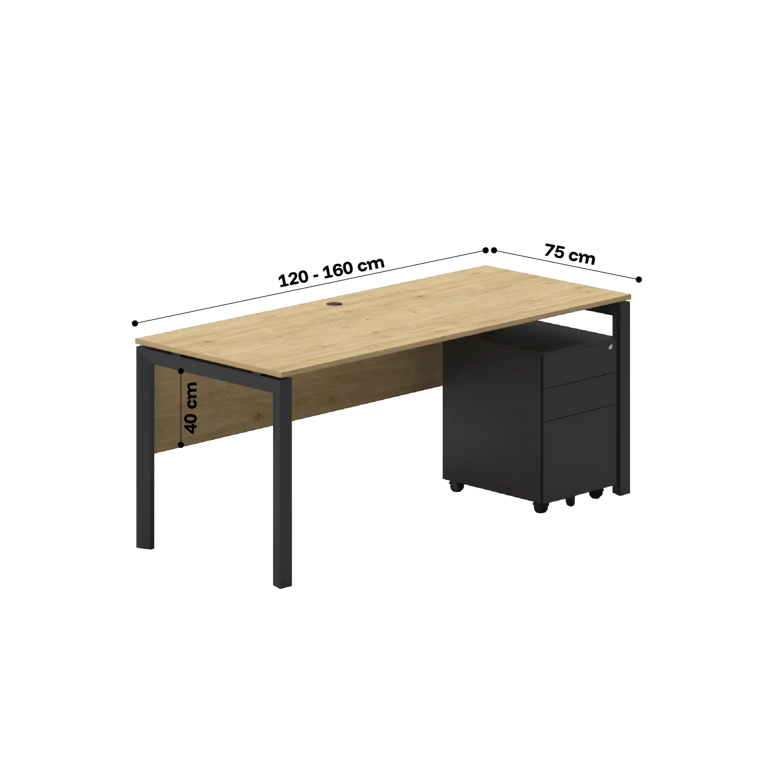 Navo® Single Workstation Desk Series U Dimension
