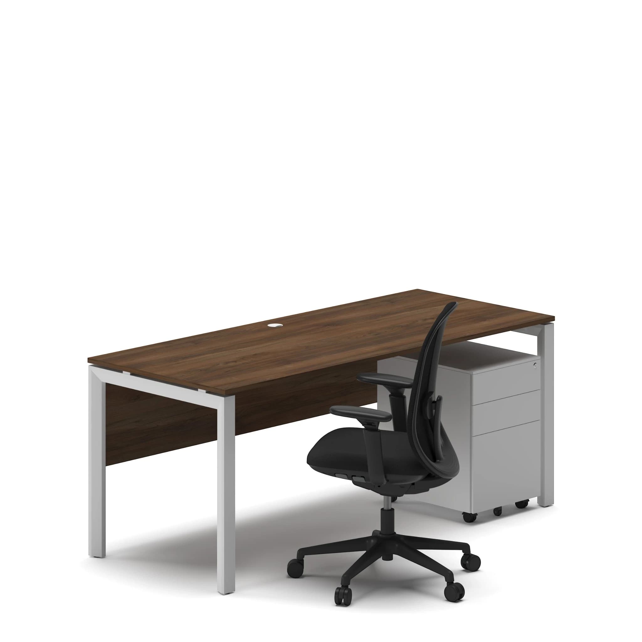 Navo® Workhub U Series Single Workstation Walnut Top White Leg 1