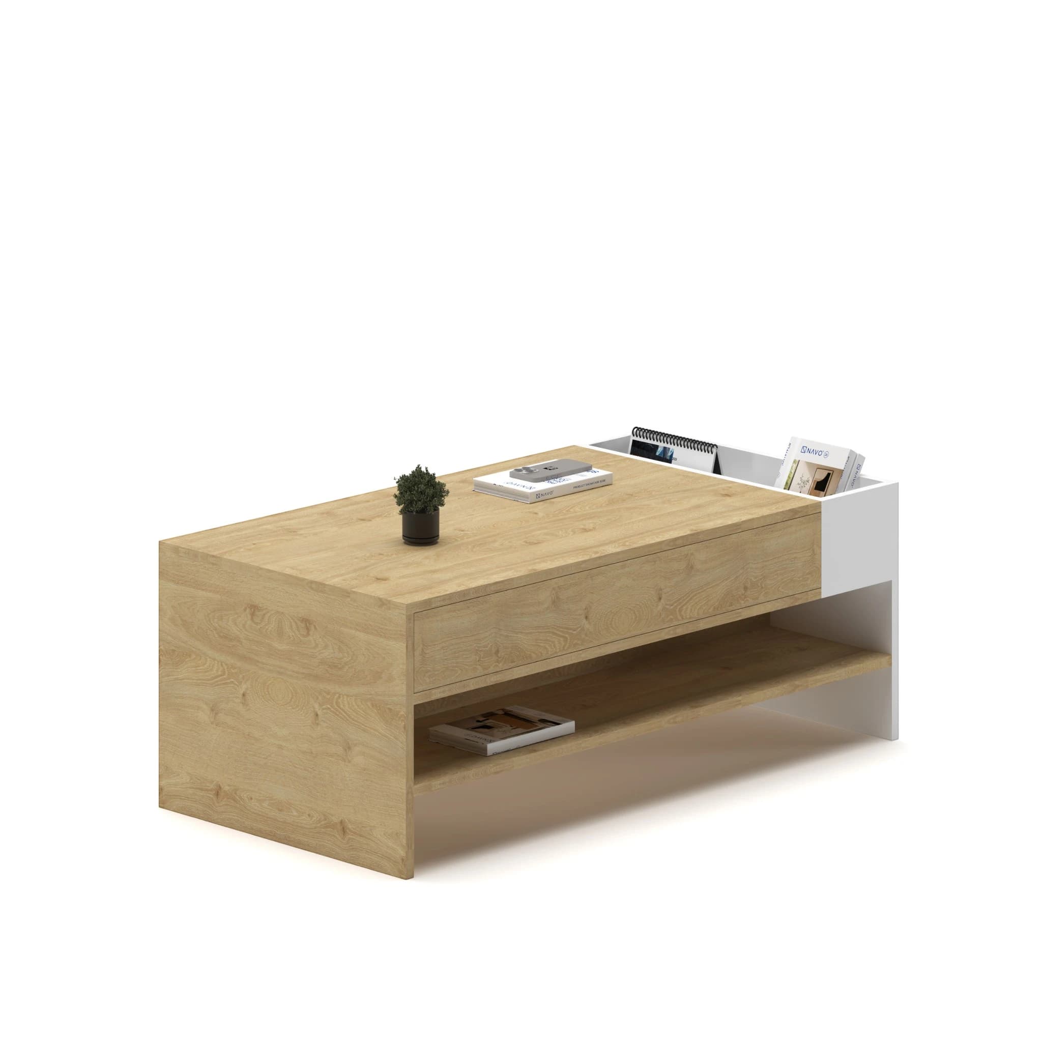 Navo® Slate CoffeeTable With Storage White Oak 1