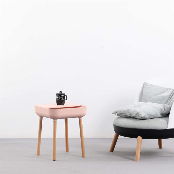 KAI Side Table, Minimalistic Nordic Style bedside table, sofa side table, nightstand, end table with storage unit & beechwood legs for Bedroom, Living Room & office-pink