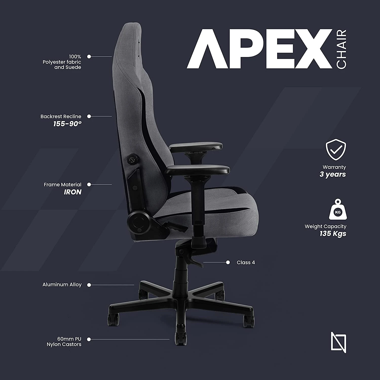 APEX Chair Premium Ergonomic Soft Fabric Gaming Chair with Memory Foam Pillows Magnetic Headrest Integrated Lumbar Support By Navodesk webp