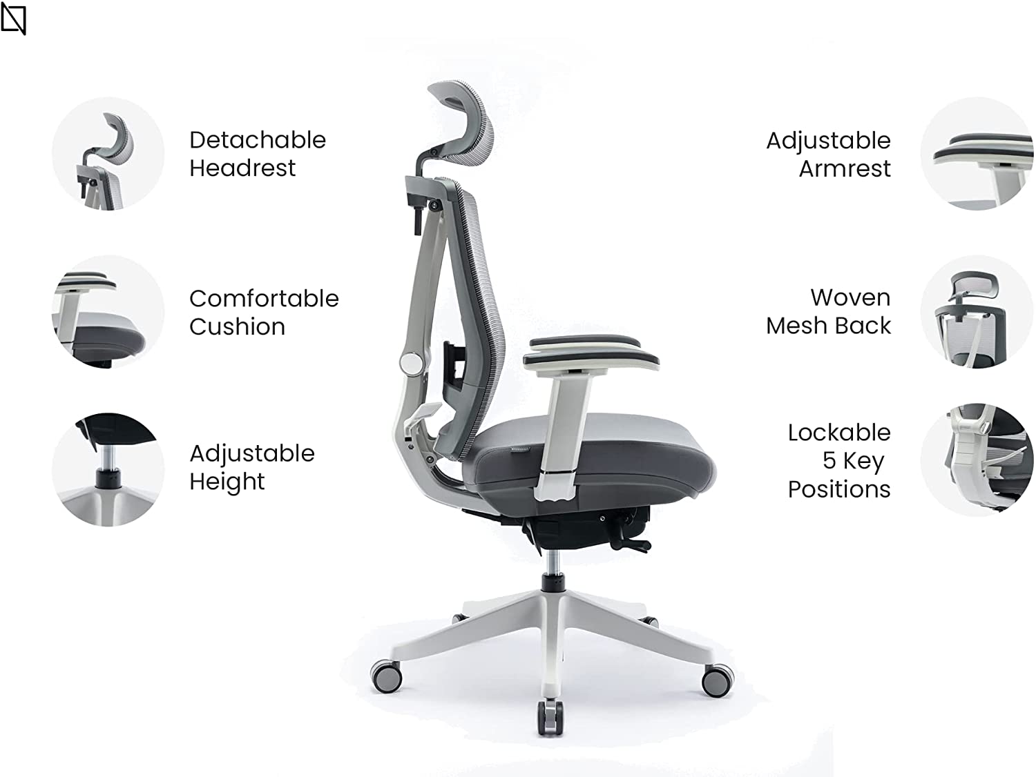 HALO Chair Premium Ergonomic Gaming Office Chair with Multi Adjustable Features by Navodesk grey3