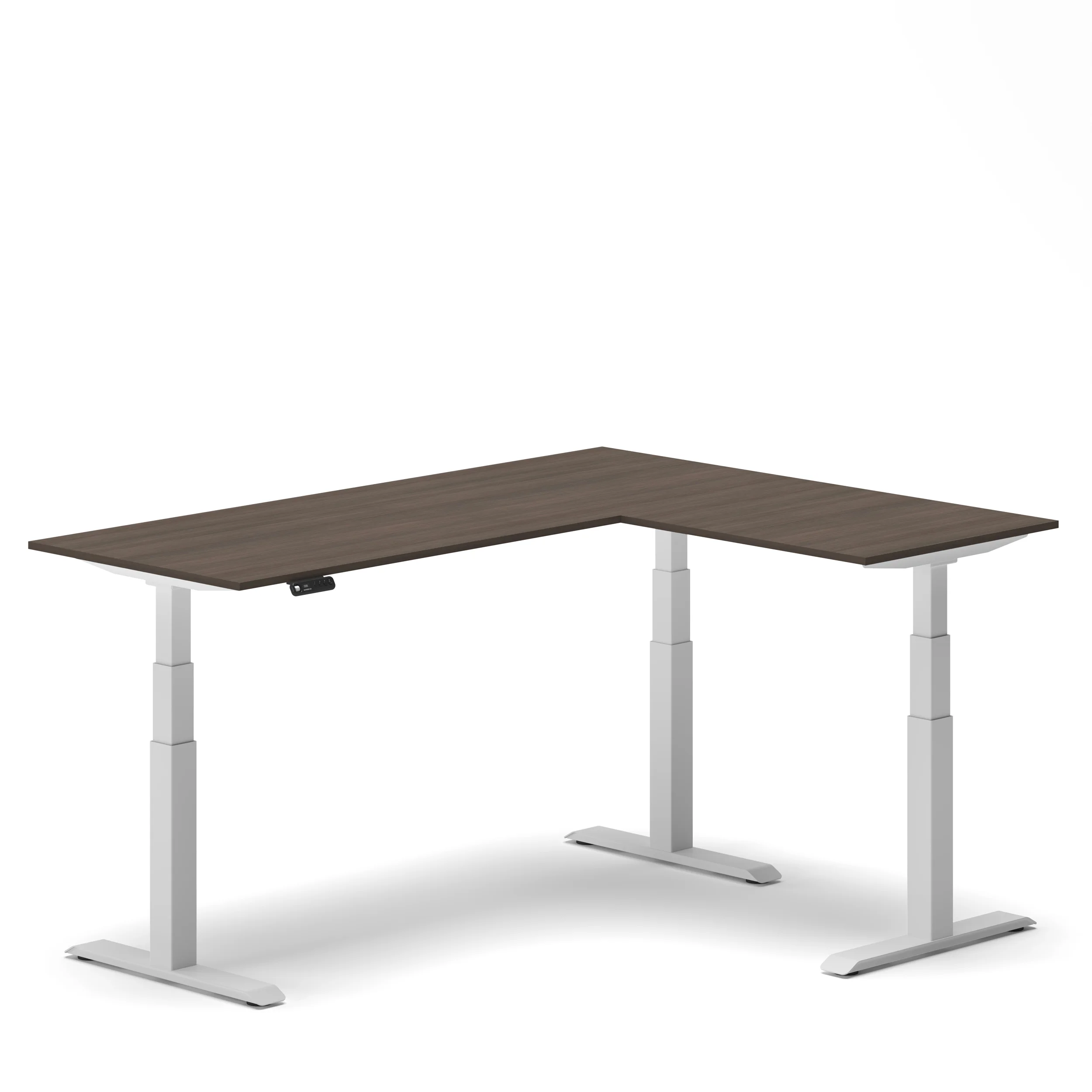 Navodesk® L Shaped Desk Black Top Grey Frame Walnut Right2