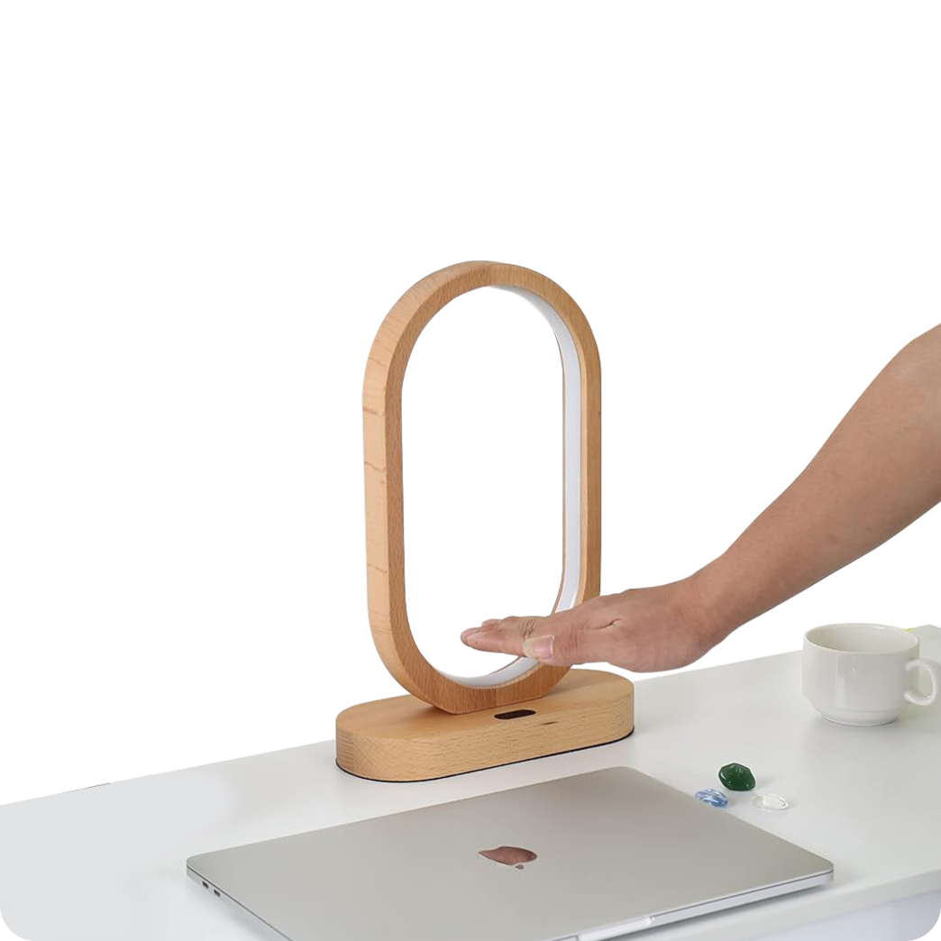 Desk Mood Lamp Gesture Touch Control Table Lamp Wood Brown