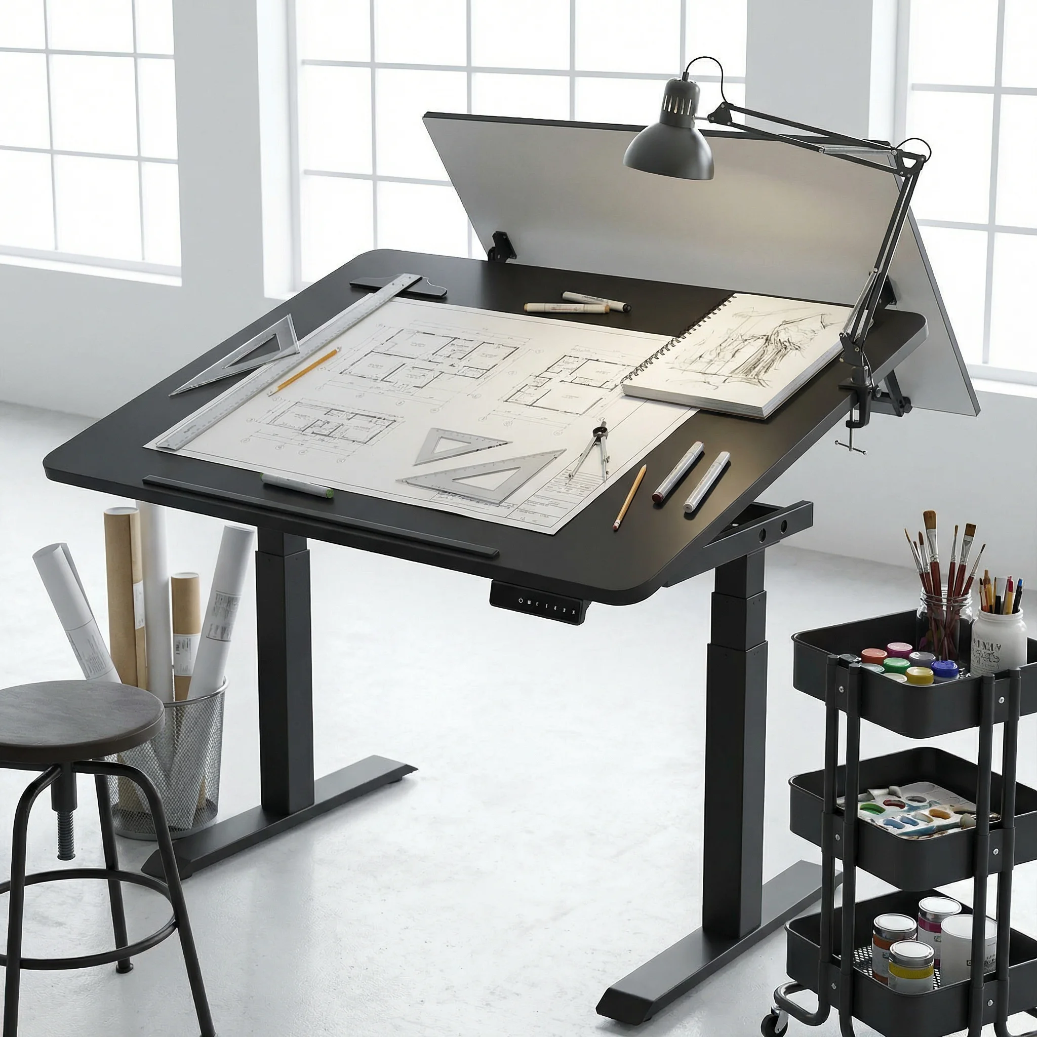Navodesk® TILT Drafting Table Standing Desk Black Frame Black Top2
