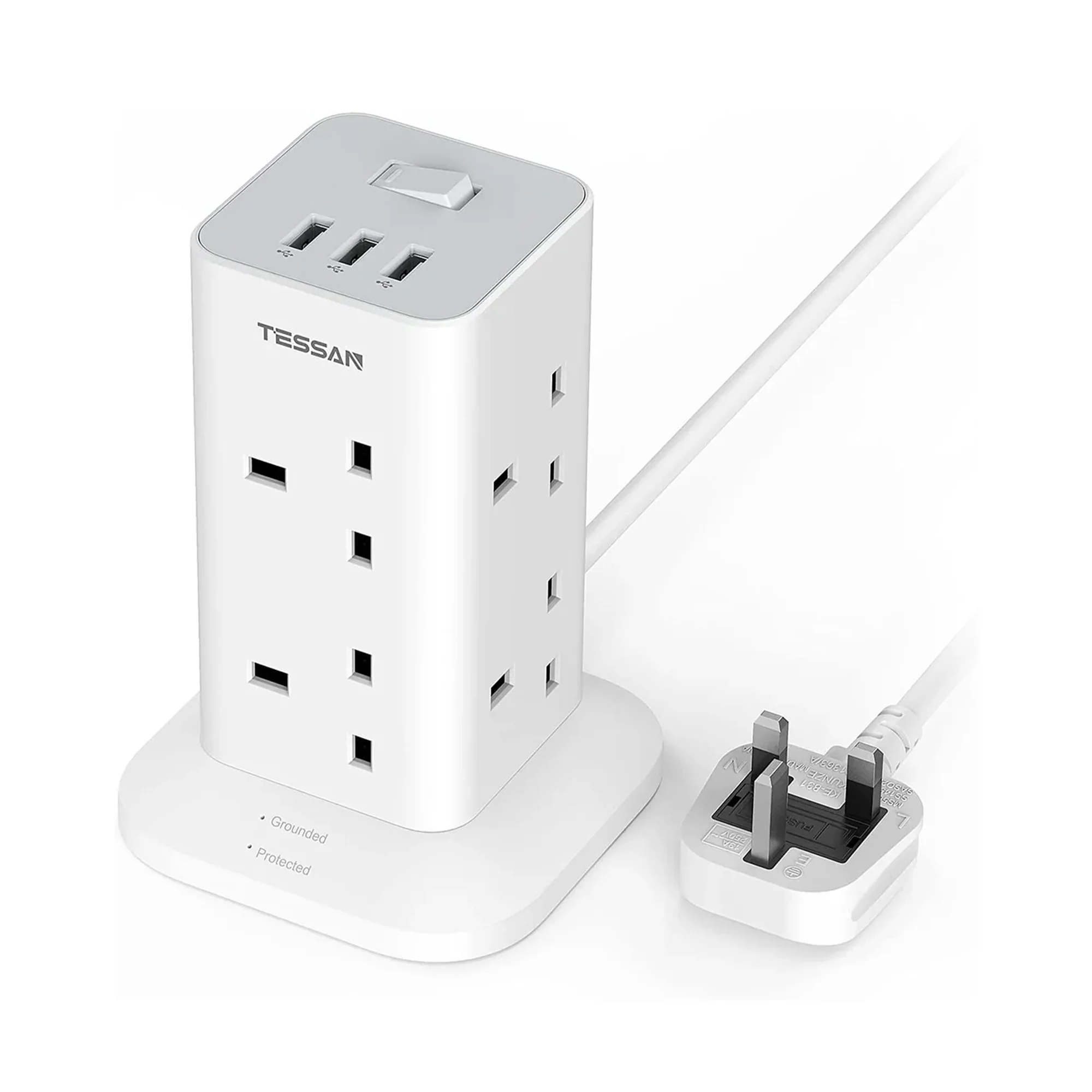 Tessan Power Strip Tower 8 AC ports and 3 USB slots 2M